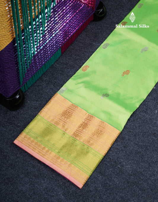 Pure Silk Pattu Pavadai (Parrot Green) With Pink Blouse 35"