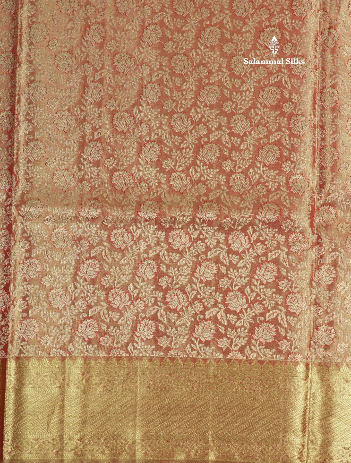 Orange Tissue Bridal Pure Kanjivaram Silk Saree With Self Border