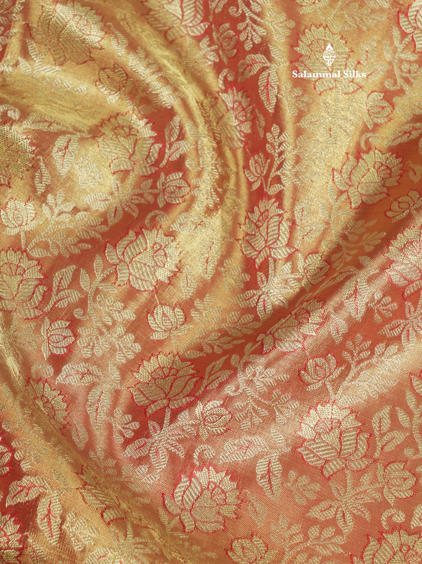 Orange Tissue Bridal Pure Kanjivaram Silk Saree With Self Border
