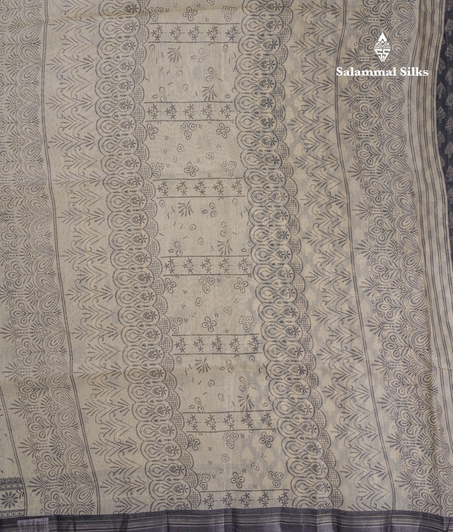 Sandal Colour Floral Print Linen Mix Saree With Black Blouse