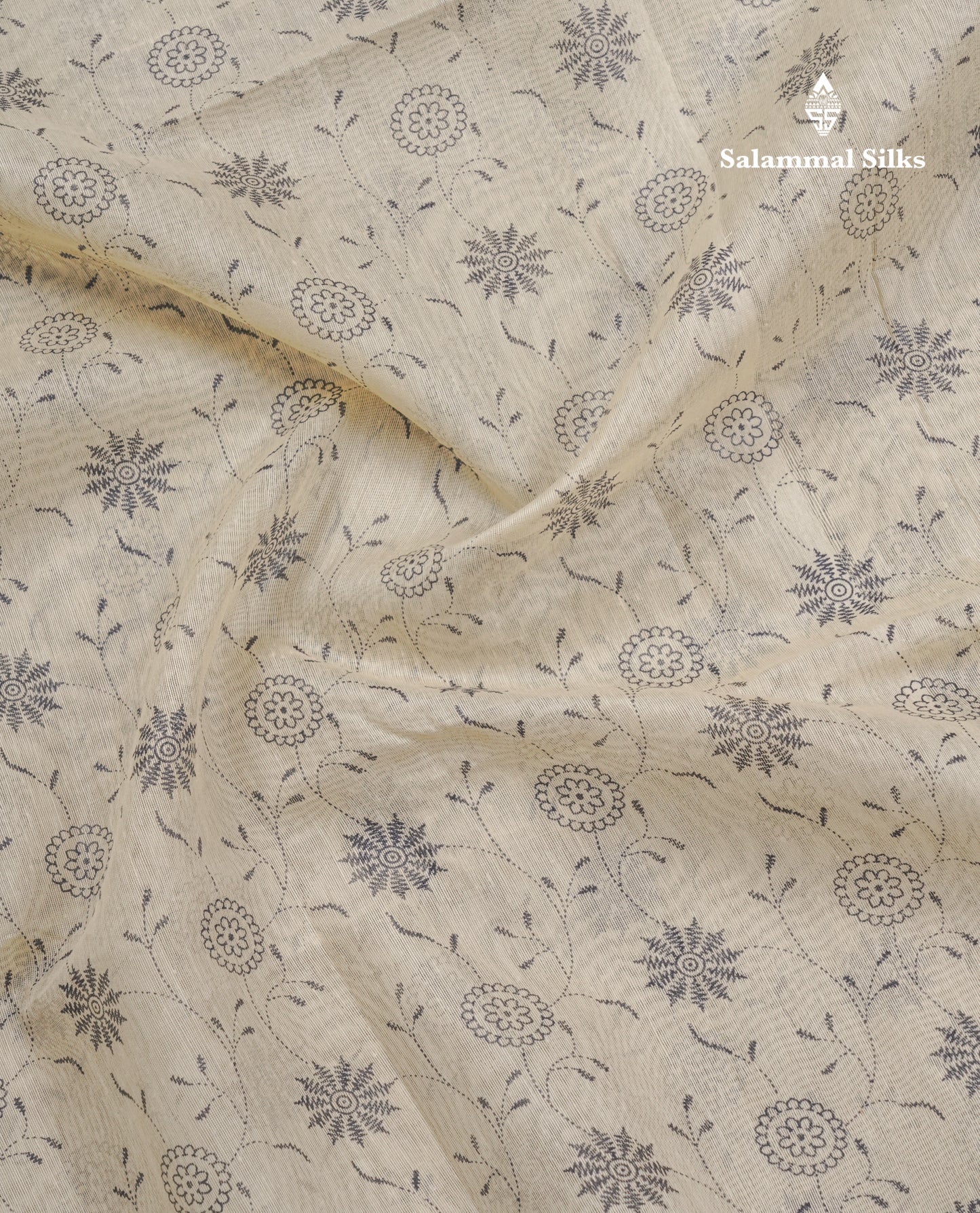 Sandal Colour Floral Print Linen Mix Saree With Black Blouse