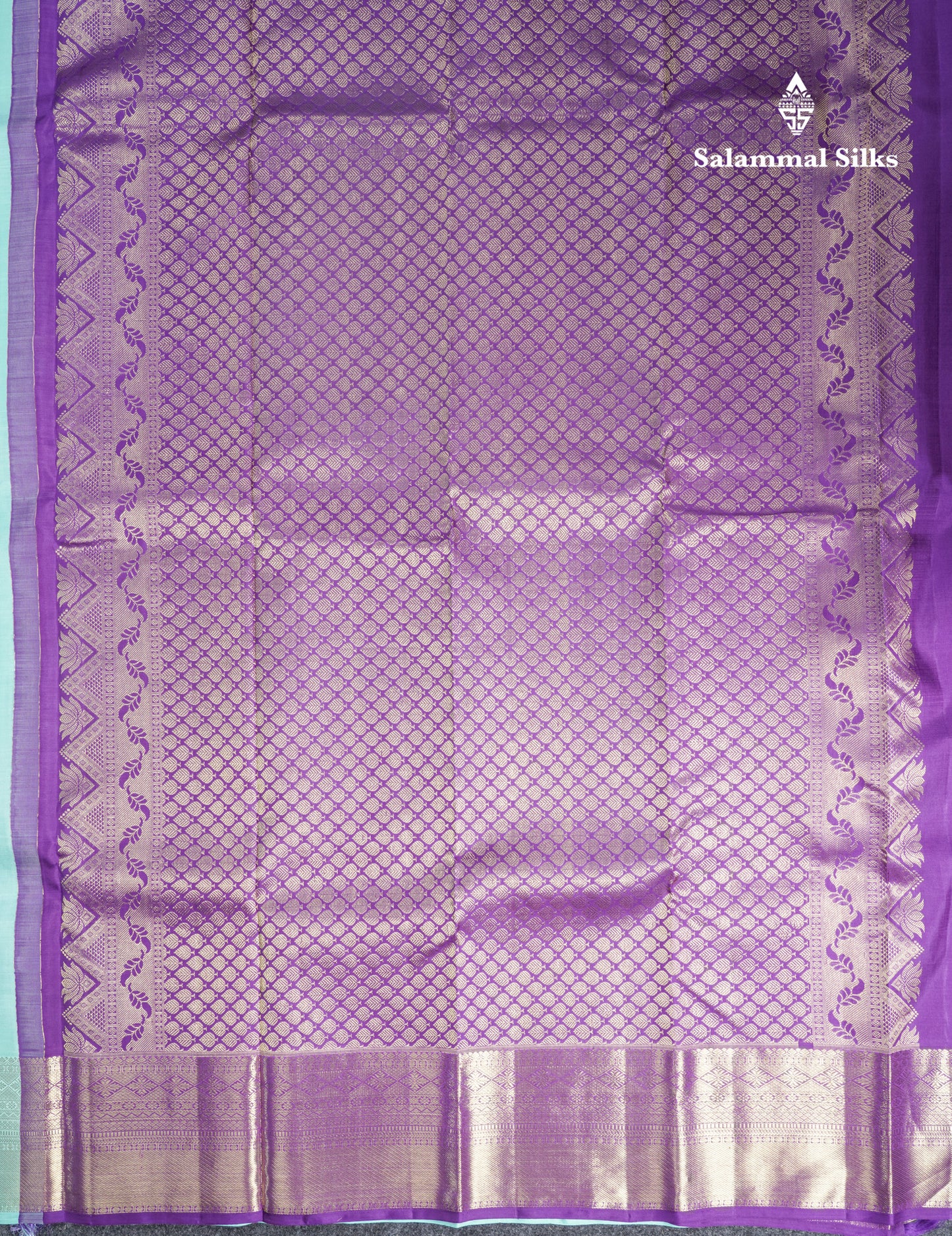 Sky Blue Pure Kanjivaram Silk Saree With Contrast Purple Blouse