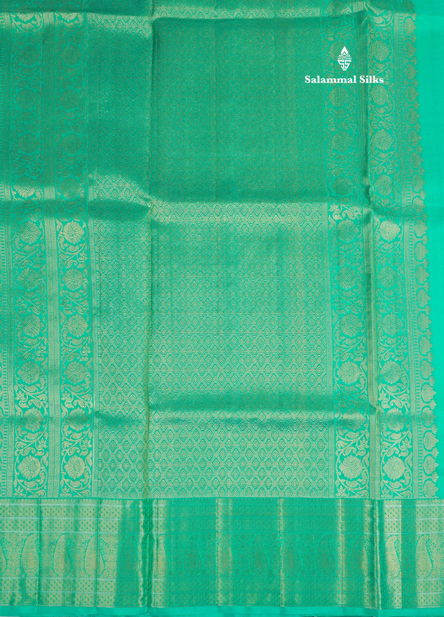 Sapphire Green Bridal Pure Kanjivaram Silk Saree With Self Border