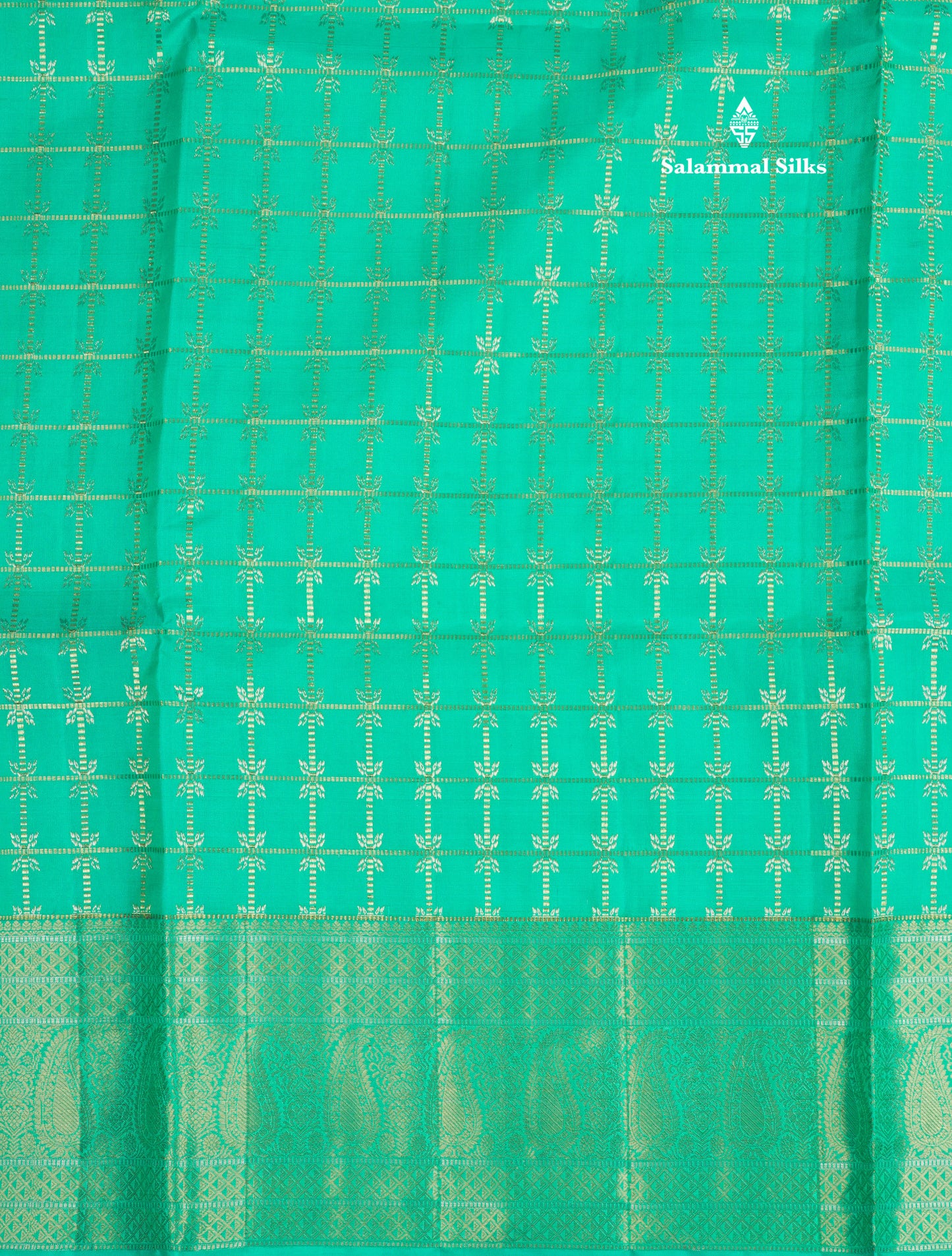 Sapphire Green Bridal Pure Kanjivaram Silk Saree With Self Border