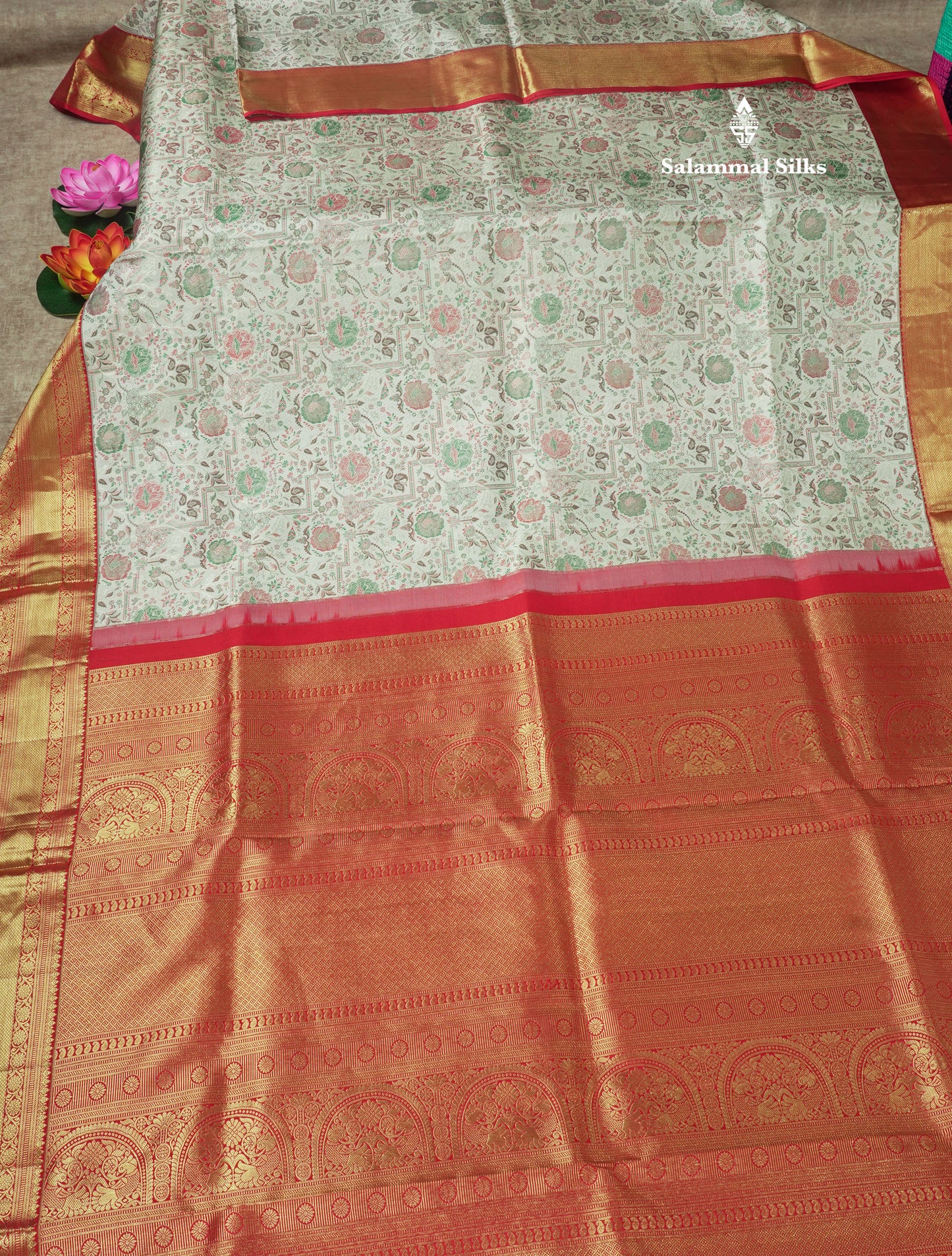 Beautiful Meenakari work White Bridal Pure Kanjivaram Silk Saree With Contrast Chilly Red Border