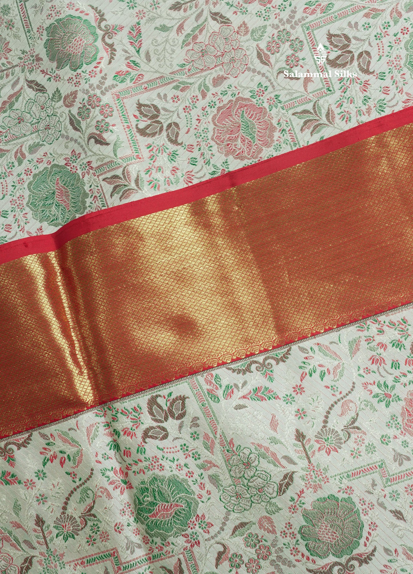 Beautiful Meenakari work White Bridal Pure Kanjivaram Silk Saree With Contrast Chilly Red Border