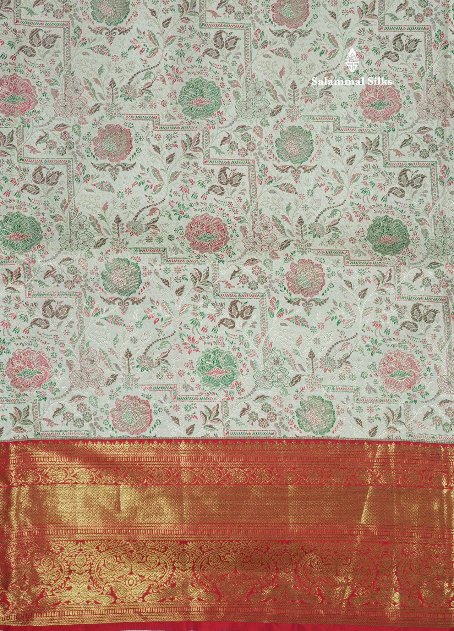 Beautiful Meenakari work White Bridal Pure Kanjivaram Silk Saree With Contrast Chilly Red Border