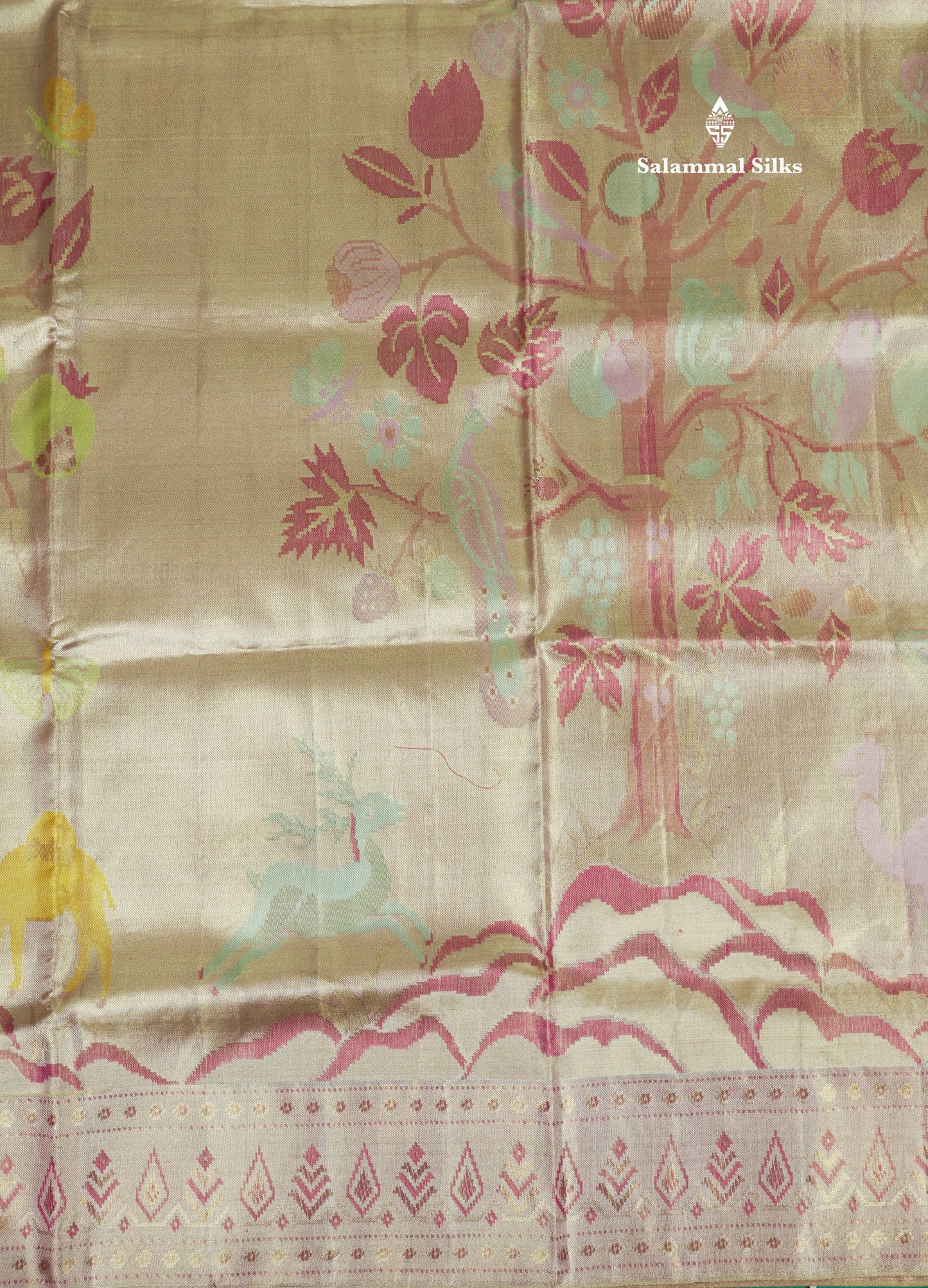 Forest Theme Based Bridal Tissue Pure Kanjivaram Silk Saree With Self Border