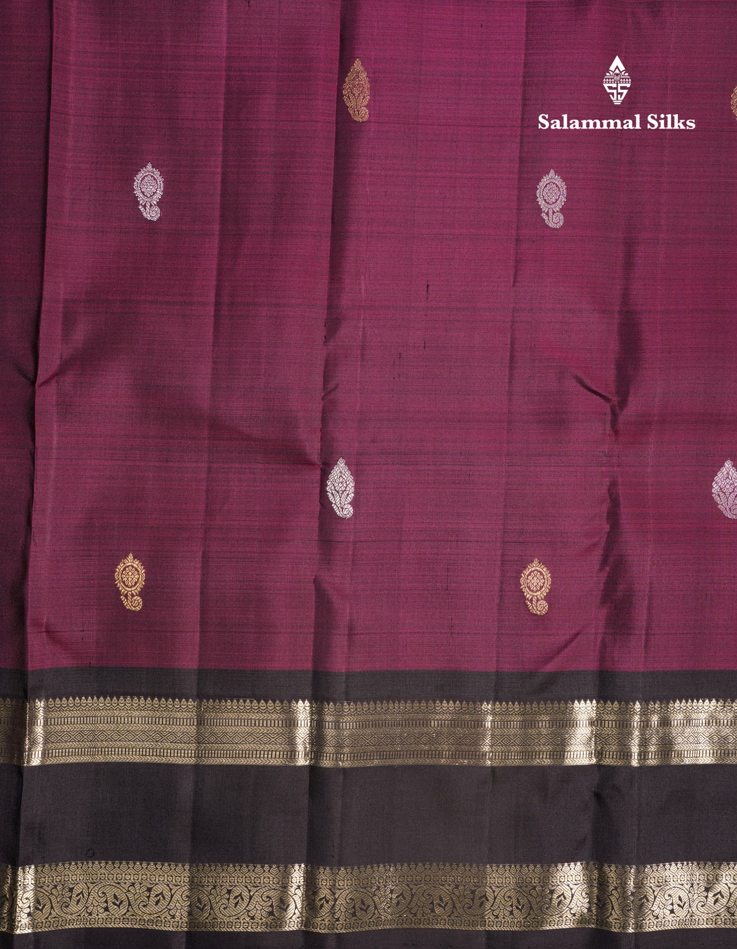 Dual Tone Magenta Pure Kanjivaram Silk Saree With Contrast Dark Brown Double Border