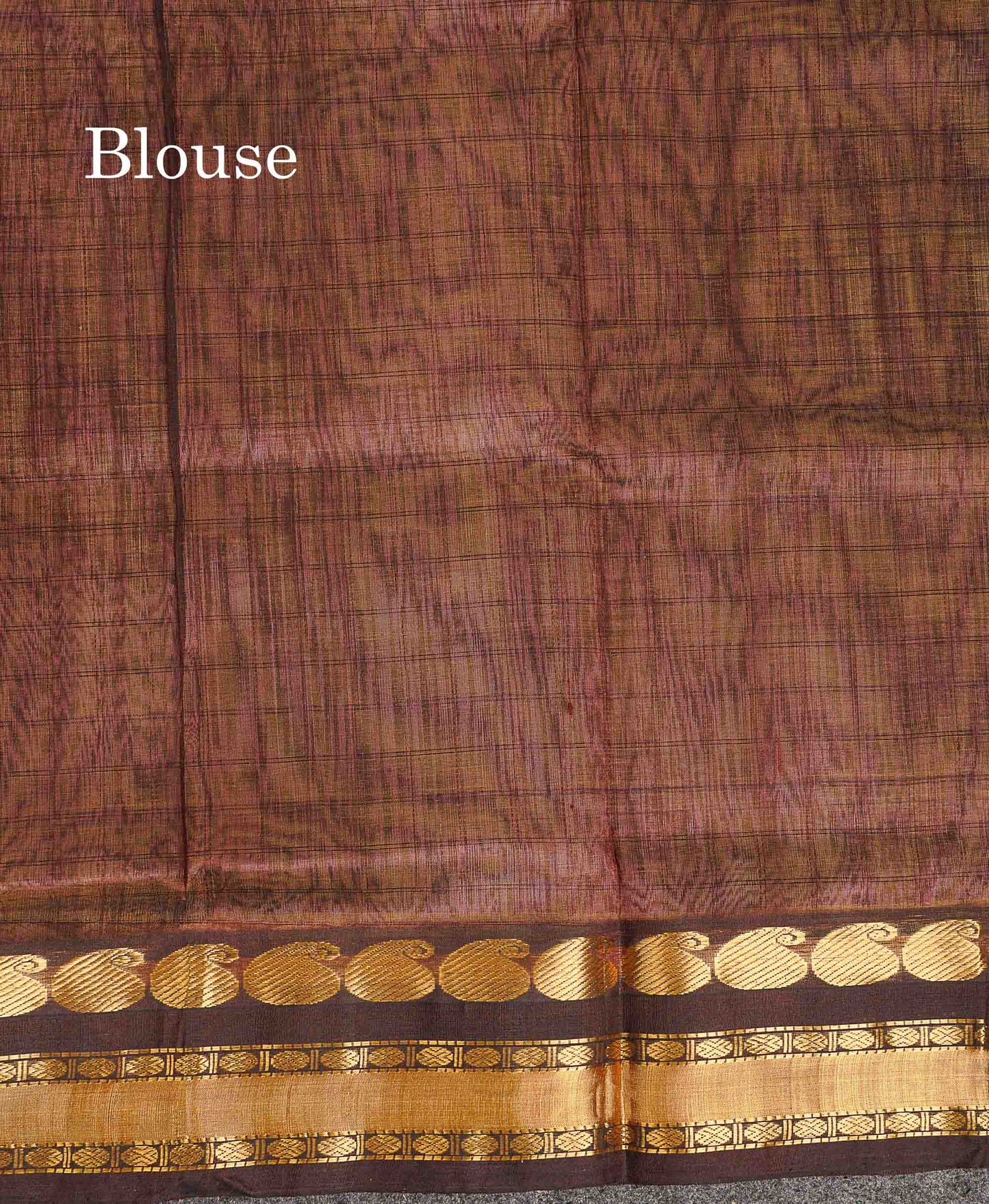 Pure Silk Cotton Saree - Dual Tone Peach Checks Along With Contrast Dark Brown Traditional Border