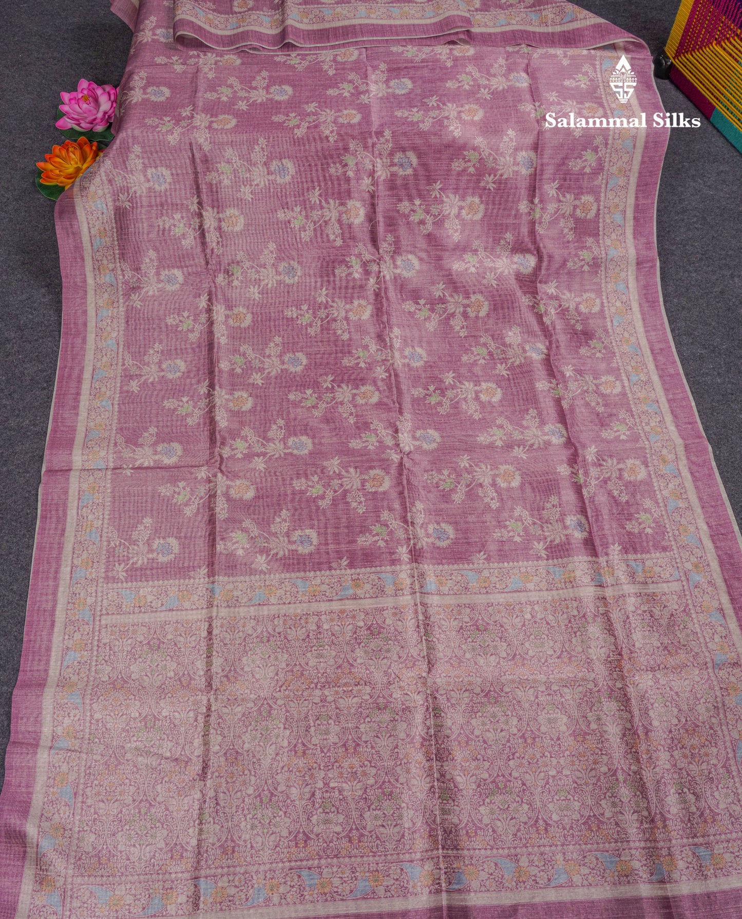 Light Violet Cotton Mix Saree With Self Blouse