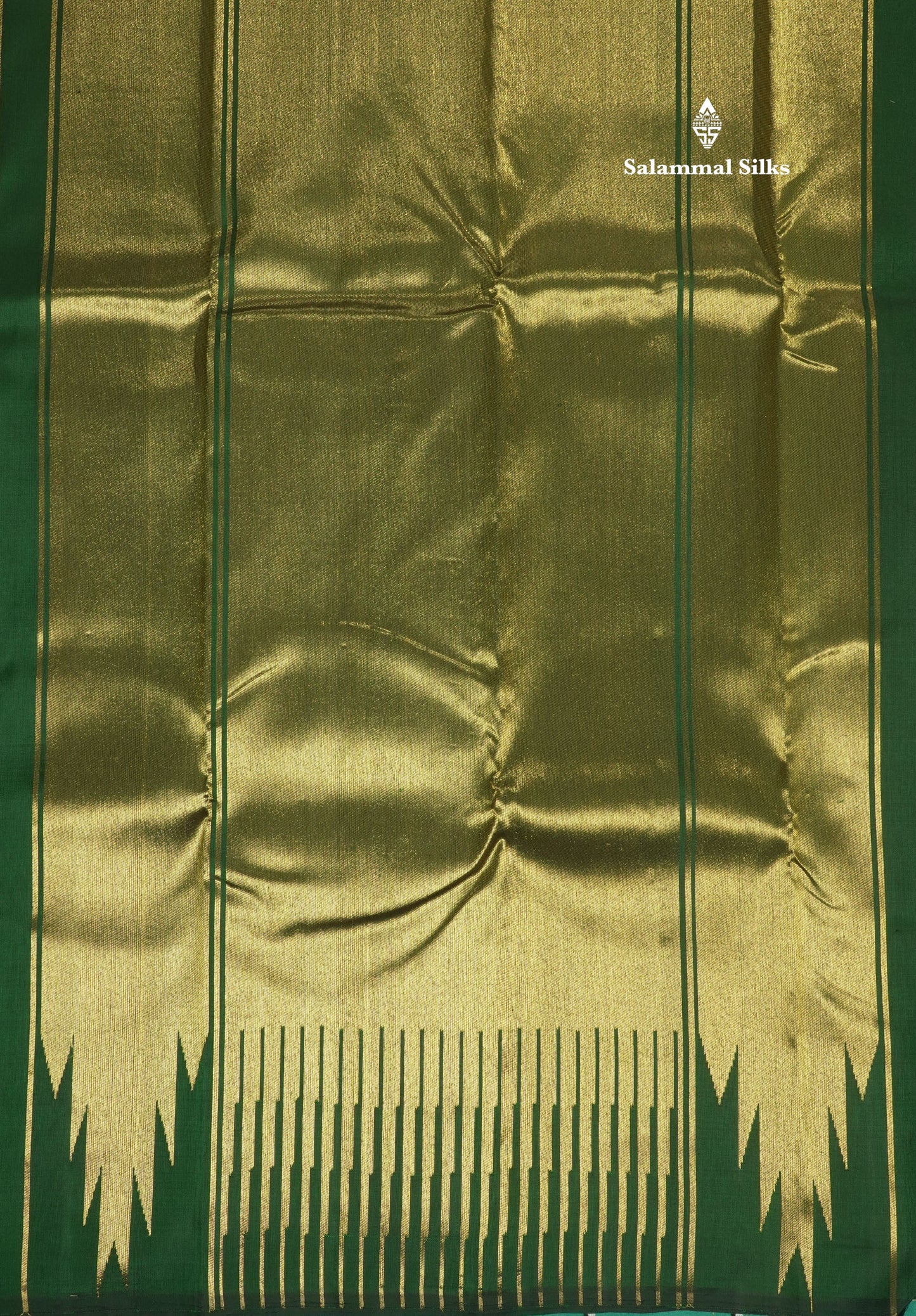 Bottle Green Plain 8 Kol Pure Kanjivaram Silk Saree with Traditional Temple Border