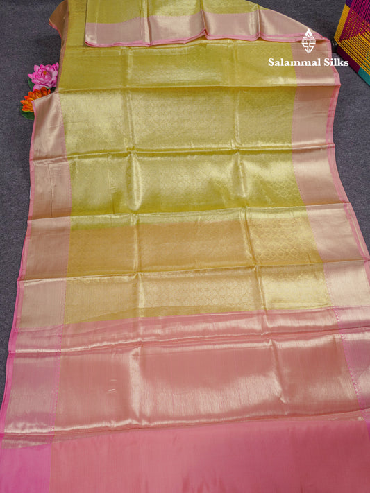 Celebrity Tissue Saree Light Gold With Baby Pink Grand Blouse