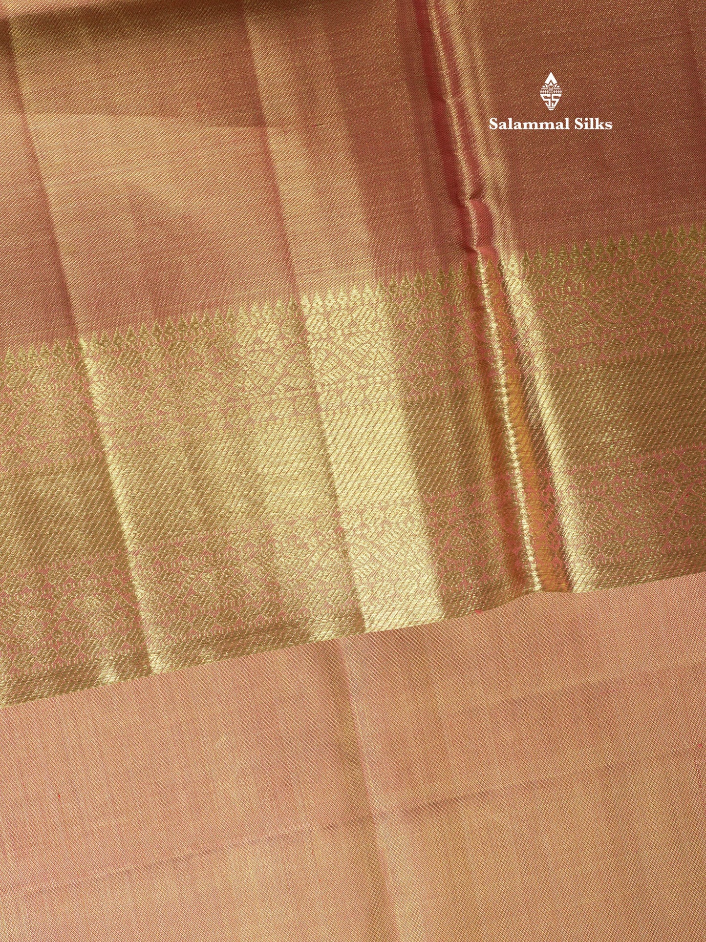 Beautiful Pink Tissue Plain Pure Kanjivaram Silk Saree (2G) Zari With Self Border