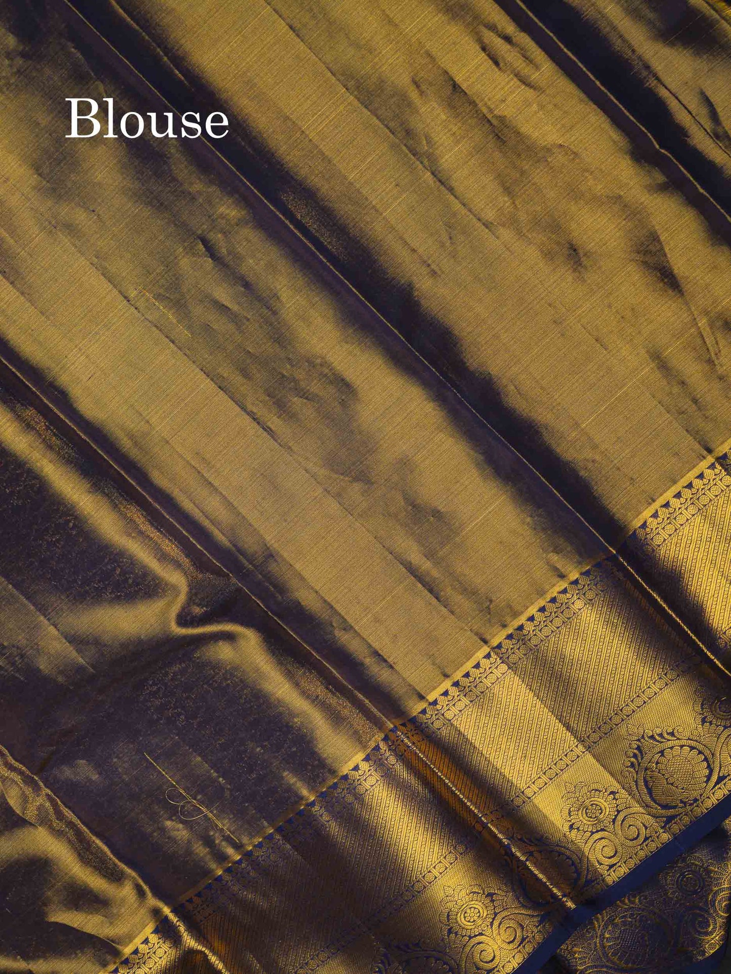 Beautiful Yellow Tissue Bridal Pure Kanjivaram Silk Saree With Contrast Navy Blue Traditional Border