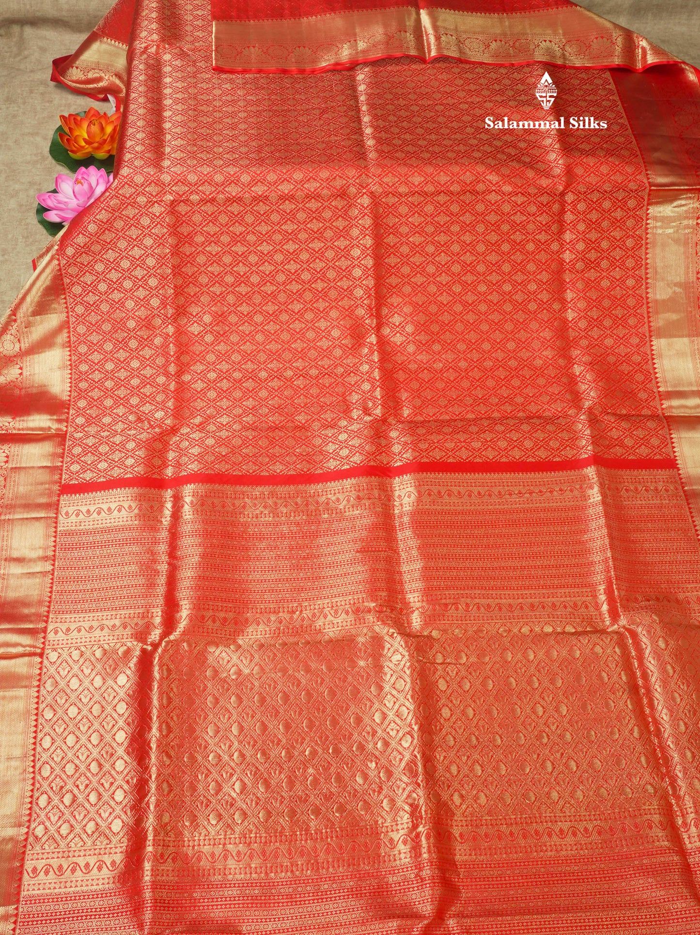 Chilly Red Bridal Pure Kanjivaram Silk Saree With Self Border