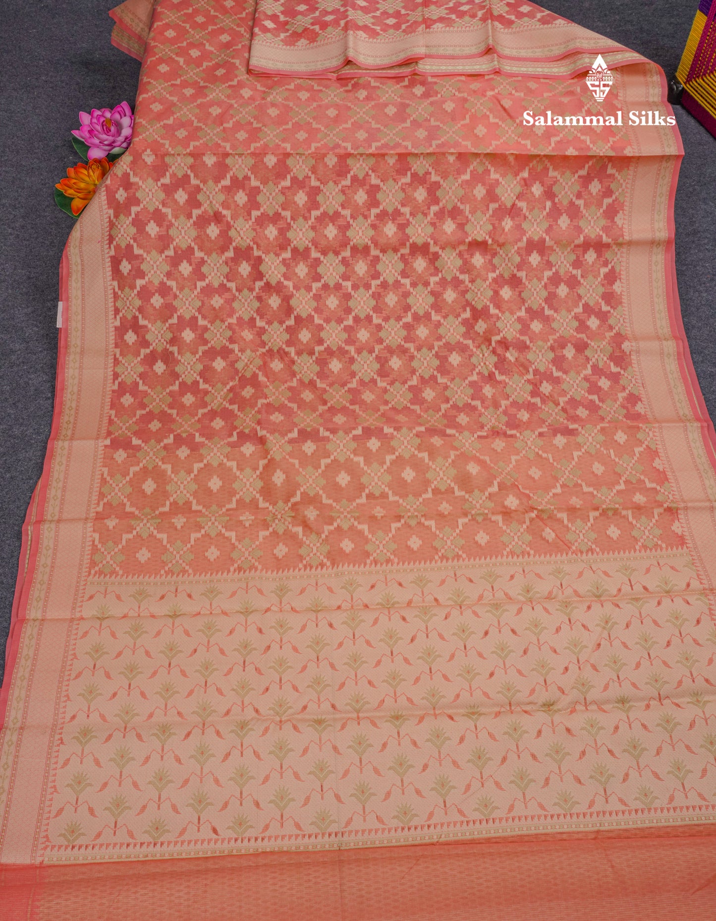Pinkish Peach Thread Work Kota Saree With Fancy Border