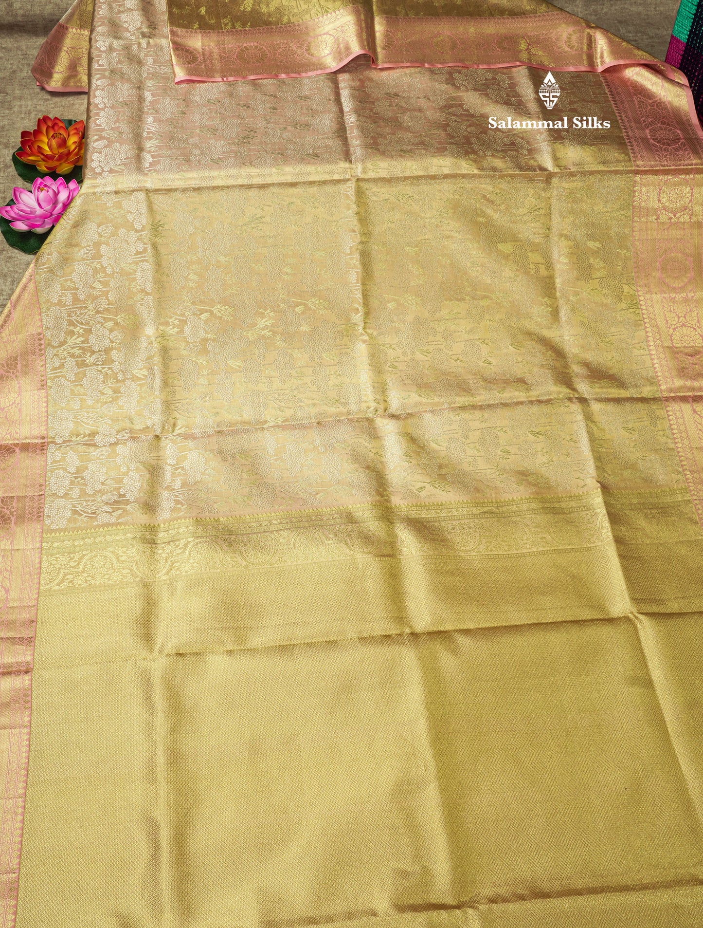 Sandal Tissue Bridal Pure Kanjivaram Silk Saree With Contrast Peach Border