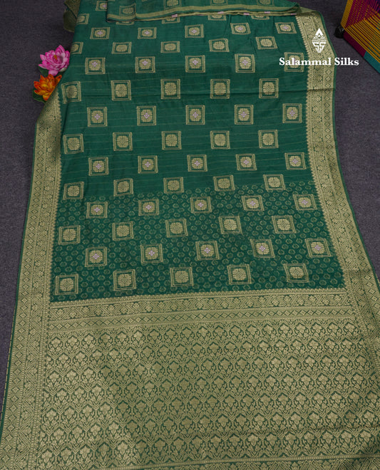 Bottle Green Meena Work Beautiful Malbari Linen Fancy Saree With Blouse