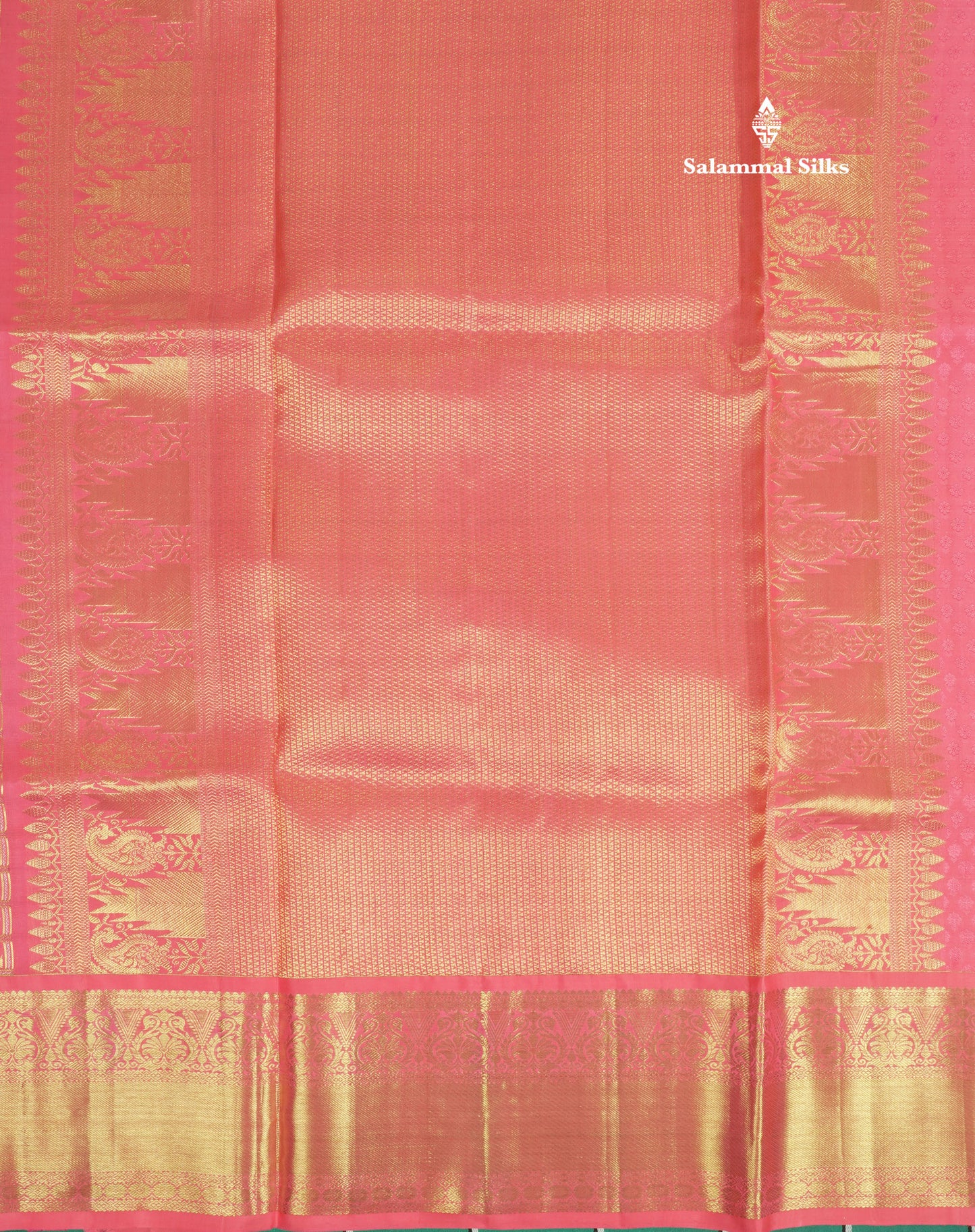 Pinkish Peach Checks With Traditional Butta Bridal Pure Kanjivaram Silk Saree With Self Border