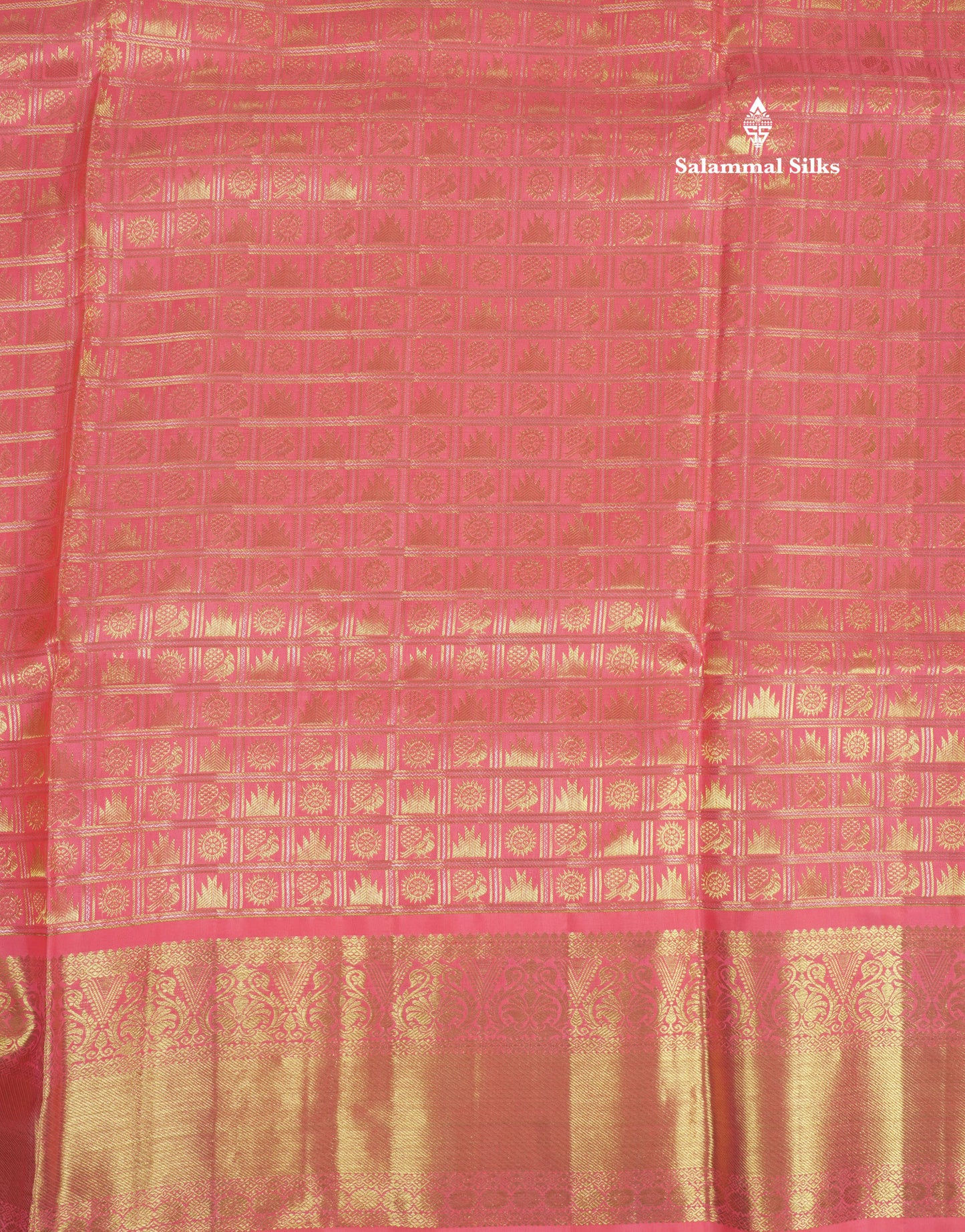 Pinkish Peach Checks With Traditional Butta Bridal Pure Kanjivaram Silk Saree With Self Border