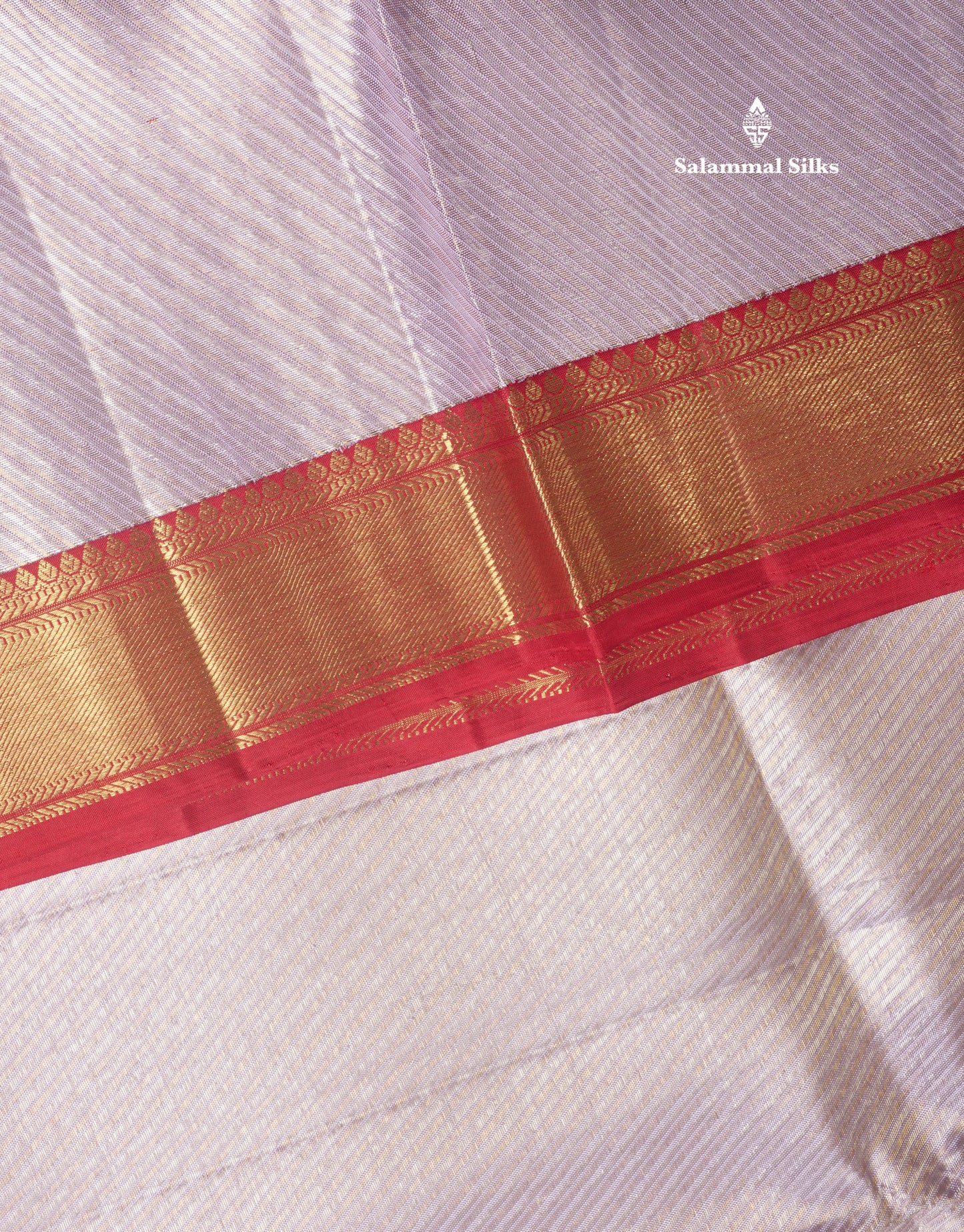 Beautiful Light Lavender Pure Kanjivaram Silk Saree (2G) Zari With Contrast Red Border