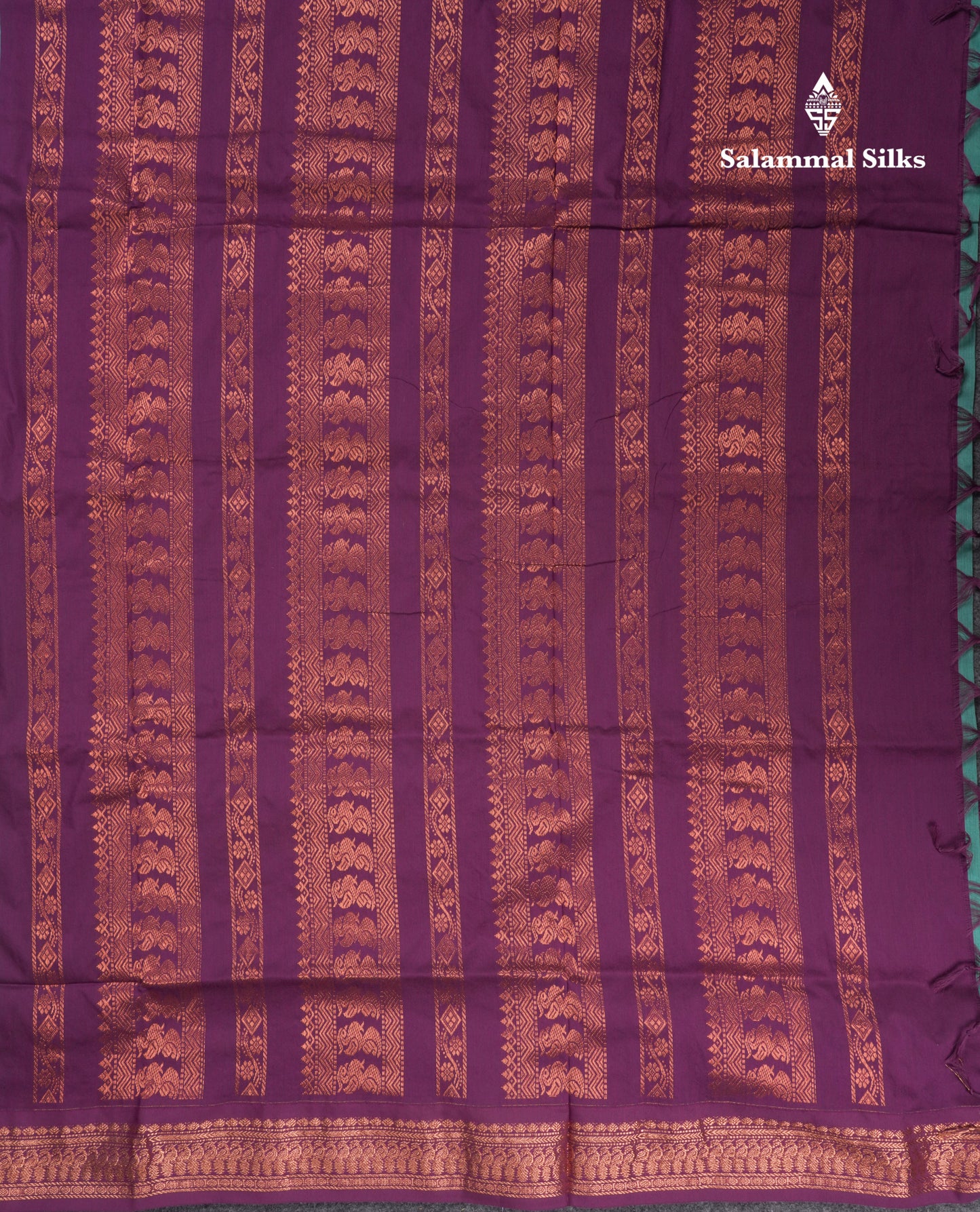Saffire Green Kalyani Cotton Saree With Contrast Purple Border