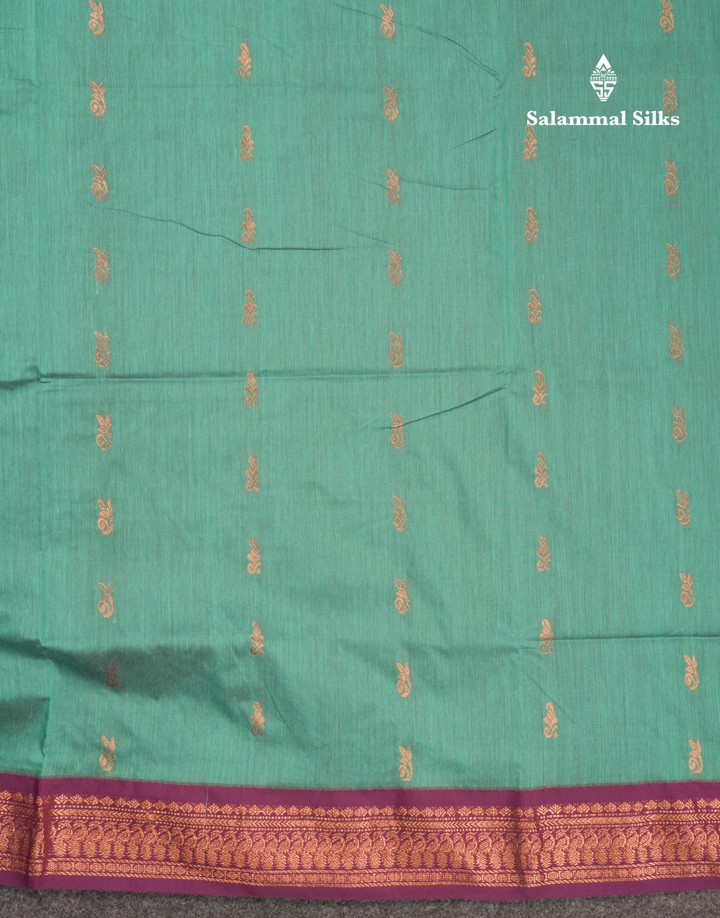 Saffire Green Kalyani Cotton Saree With Contrast Purple Border