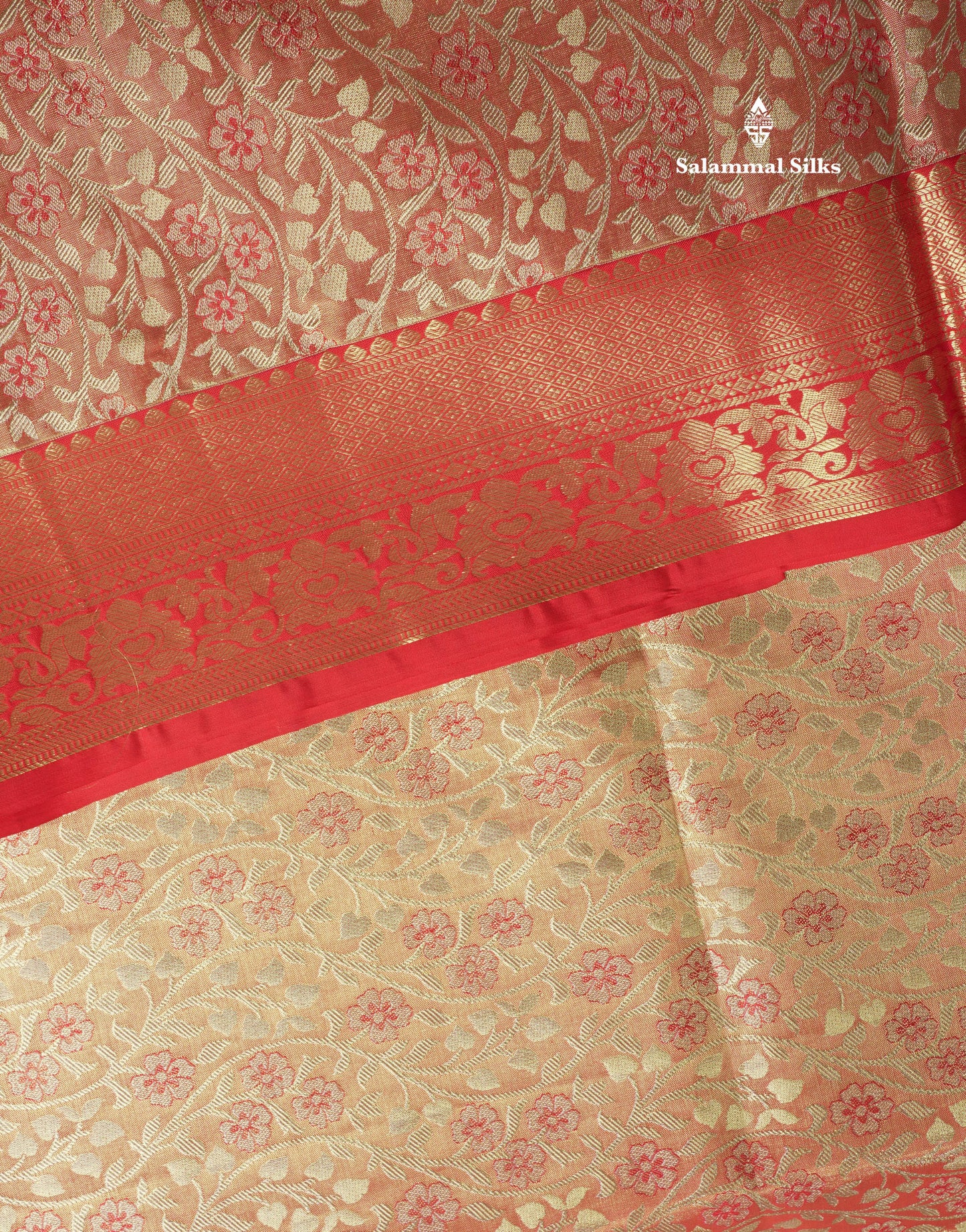 Light Orange Tissue Bridal Pure Kanjivaram Silk Saree With With Contrast Red Border