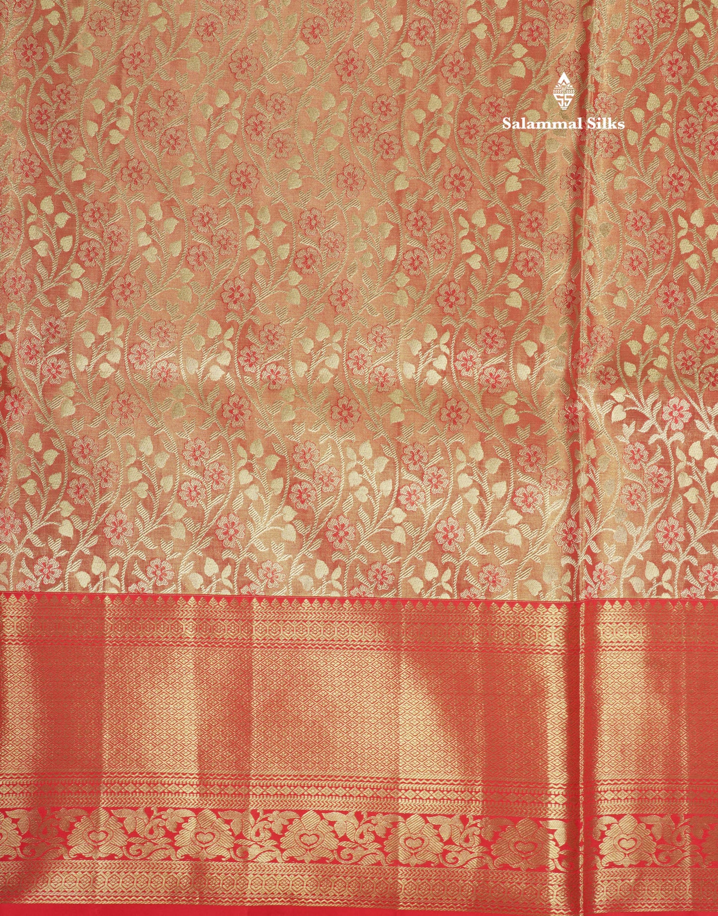 Light Orange Tissue Bridal Pure Kanjivaram Silk Saree With With Contrast Red Border