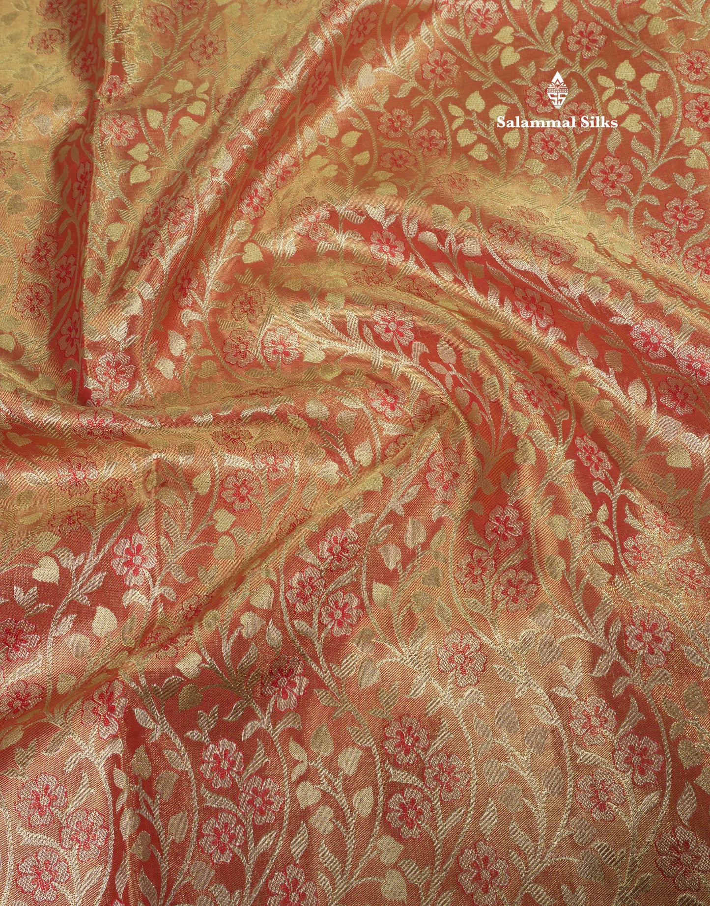 Light Orange Tissue Bridal Pure Kanjivaram Silk Saree With With Contrast Red Border