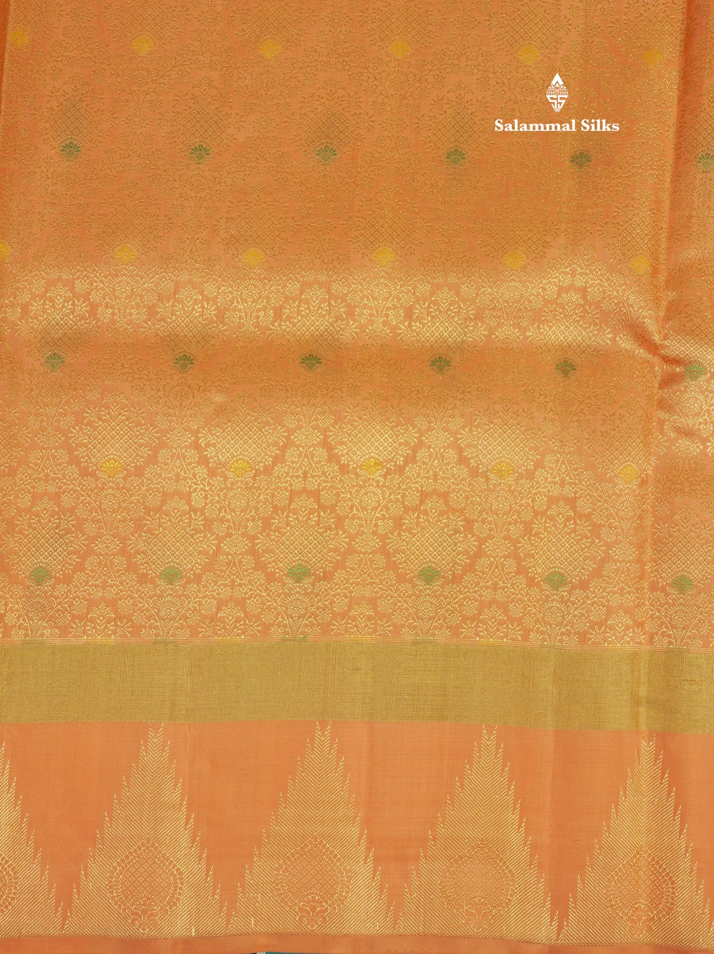 Orange Mennakari Work Pure Kanjivaram Silk Saree With Temple Border