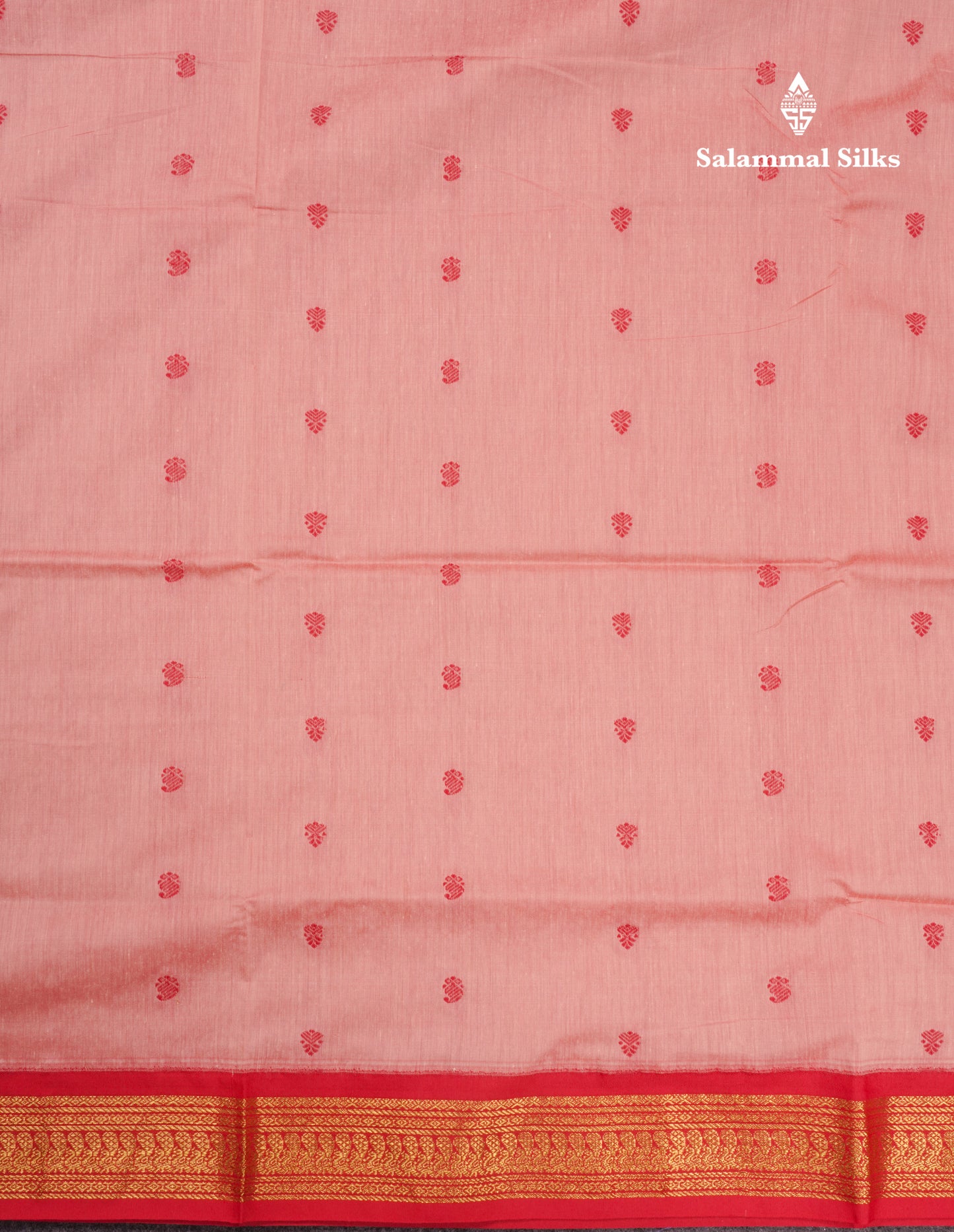 Dark Peach Kalyani Cotton Saree With Contrast Chilly Red Border
