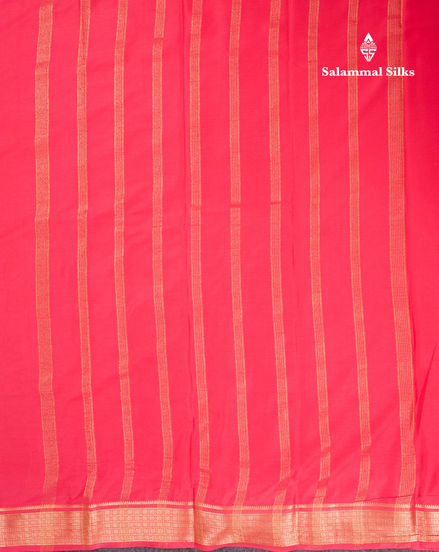 Pink Plain Semi Mysore Crepe Saree With Traditional Border