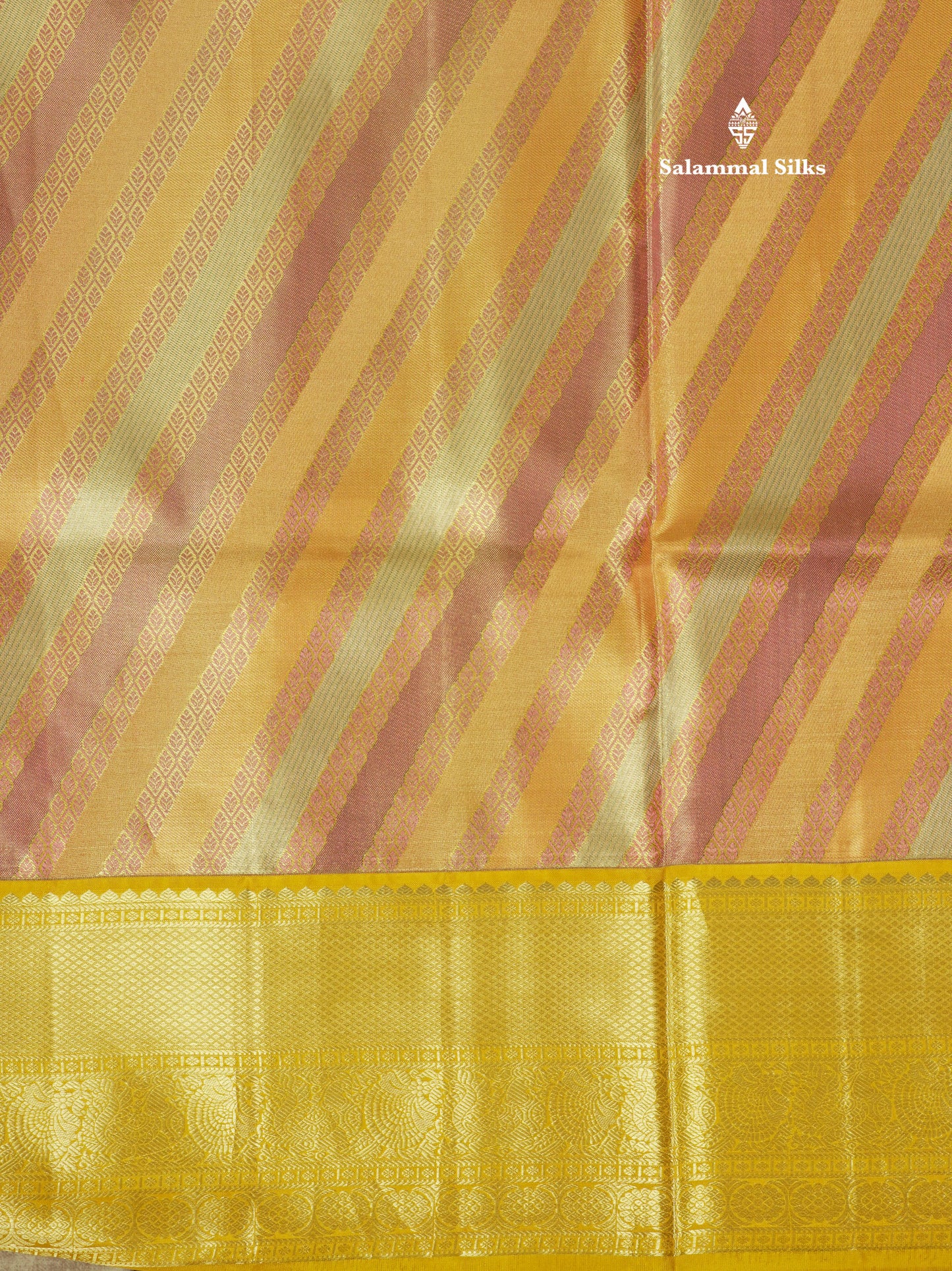 Multicolour Fancy Pure Kanjivaram Silk Saree With Contrast Mustard Yellow Border