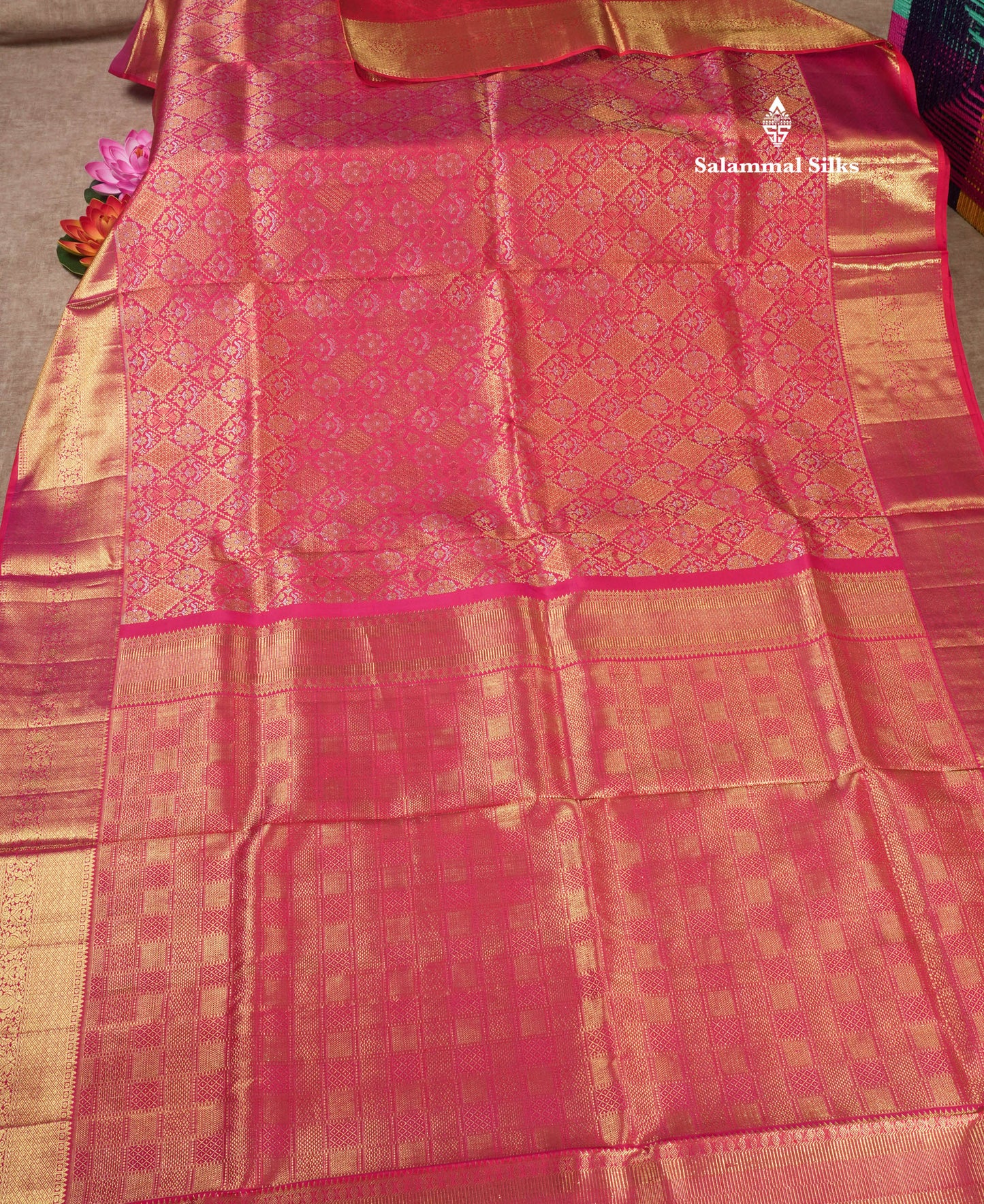 Pinkish Red Bridal Pure Kanjivaram Silk Saree With Self Border