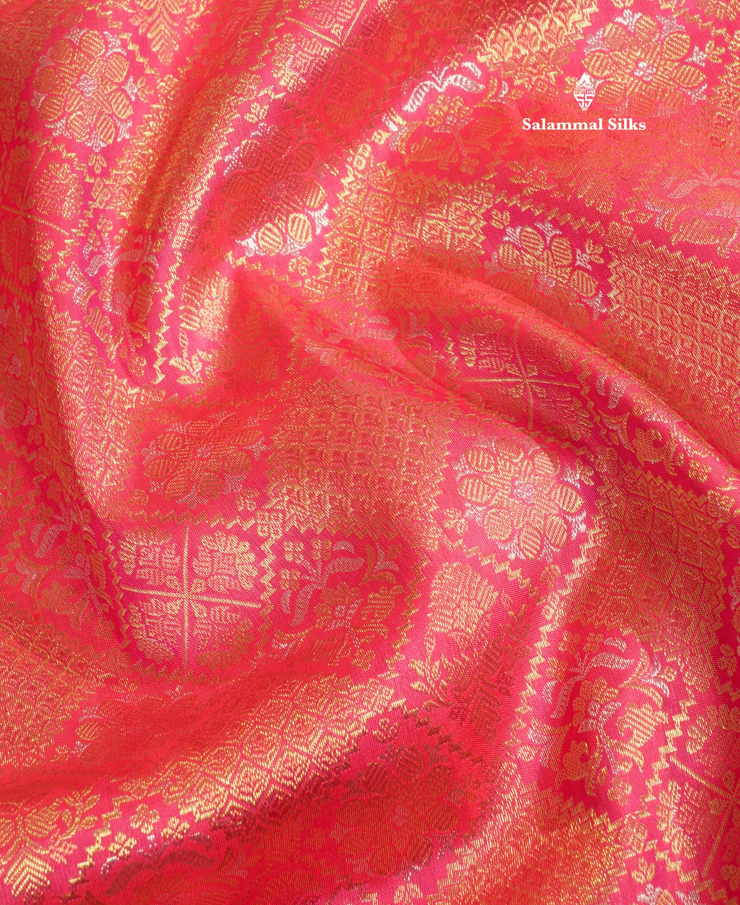 Pinkish Red Bridal Pure Kanjivaram Silk Saree With Self Border