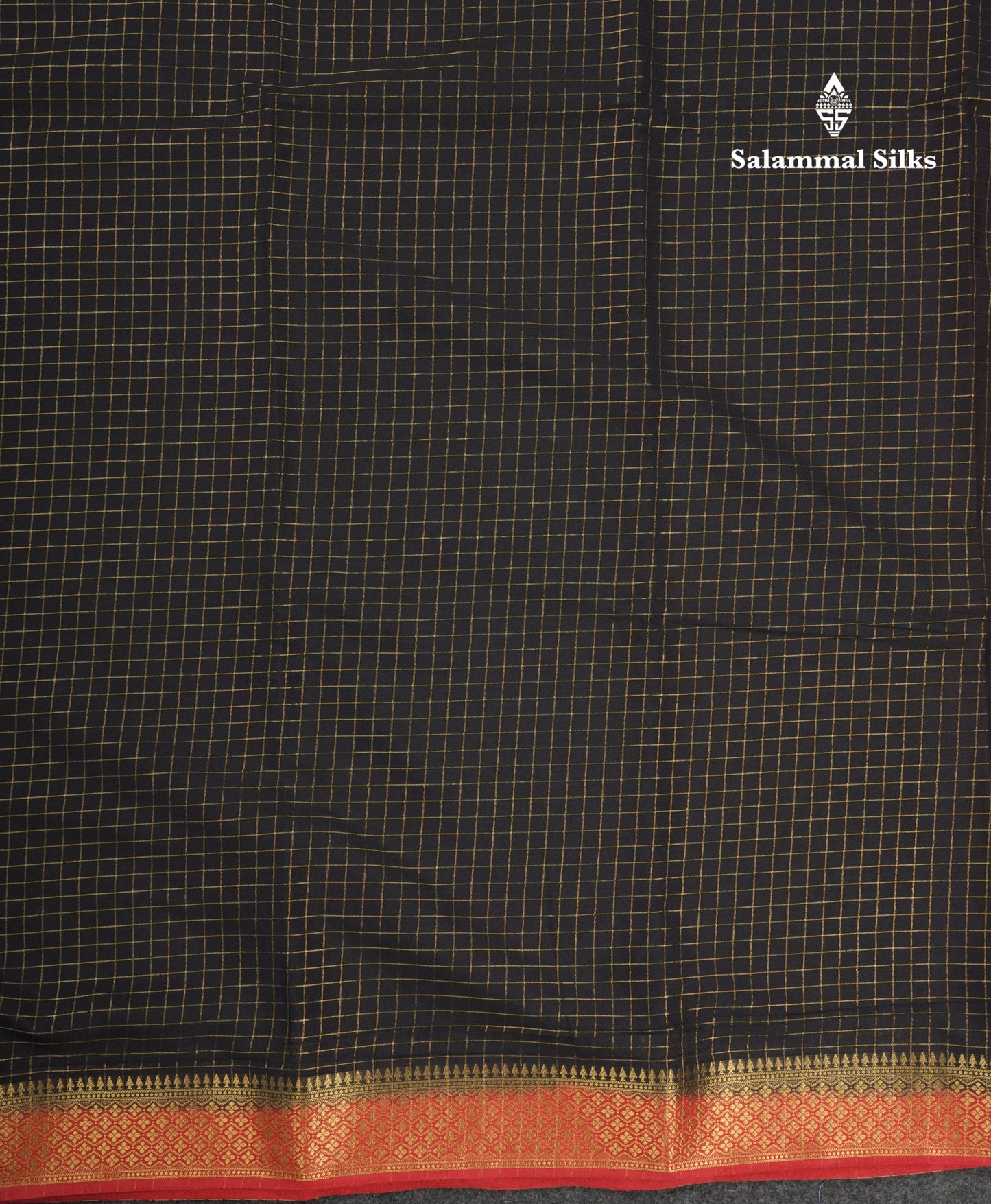 Sky Blue Small Checks Semi Mysore Crepe Saree With Contrast Navy Blue Small Border