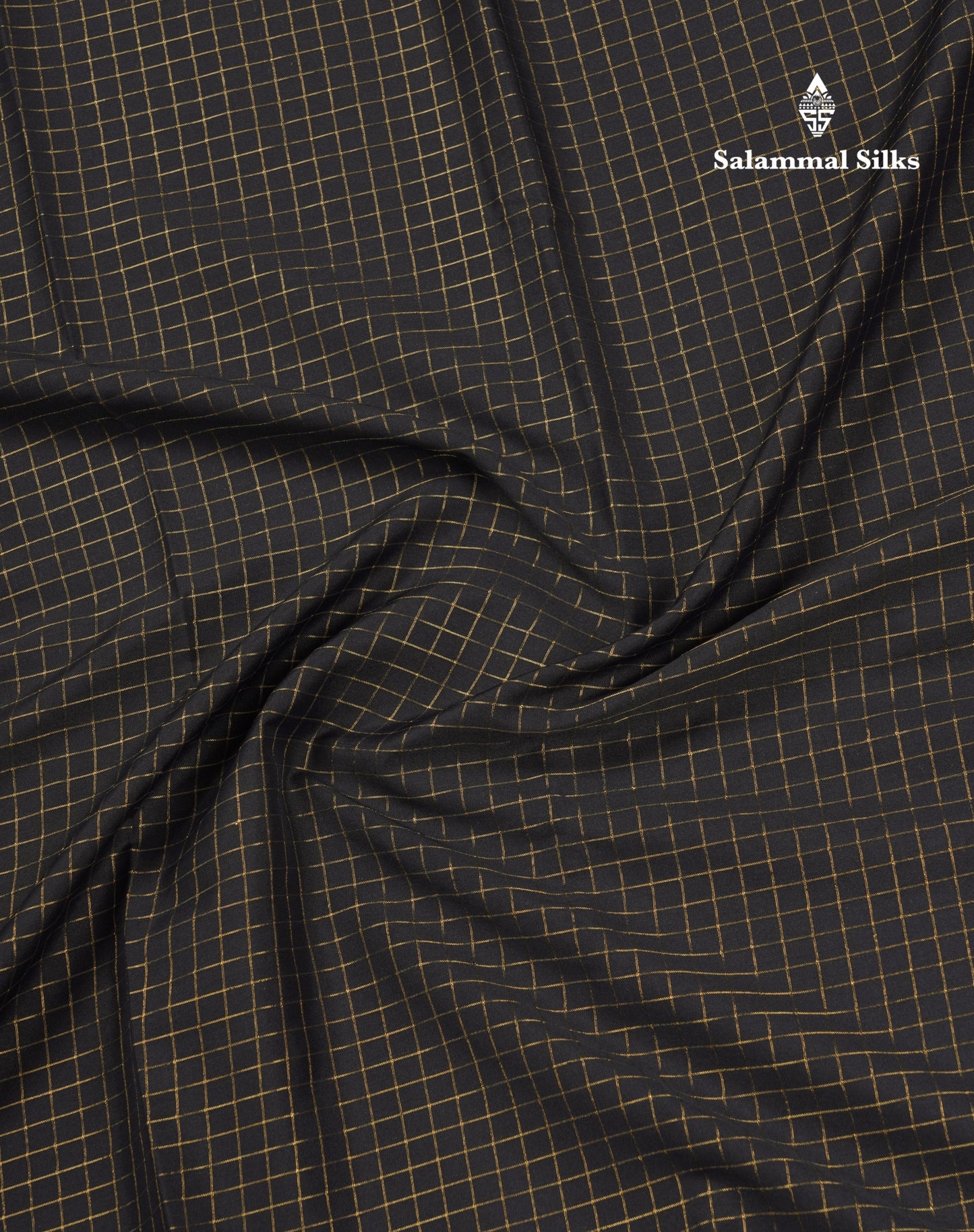 Sky Blue Small Checks Semi Mysore Crepe Saree With Contrast Navy Blue Small Border