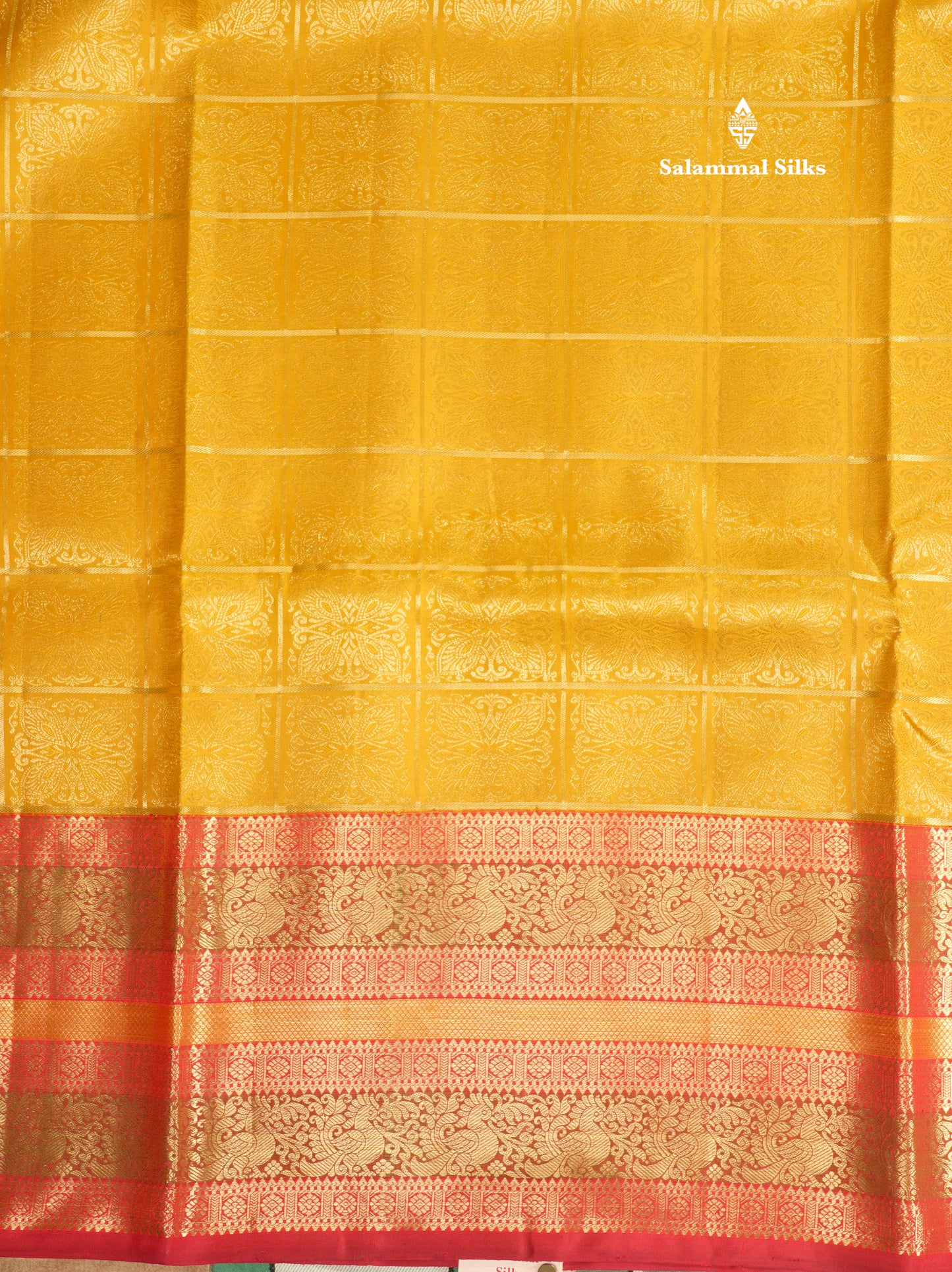Mustard Yellow Checks Bridal Pure Kanjivaram Silk Saree With Contrast Pinkish Red Traditional Border