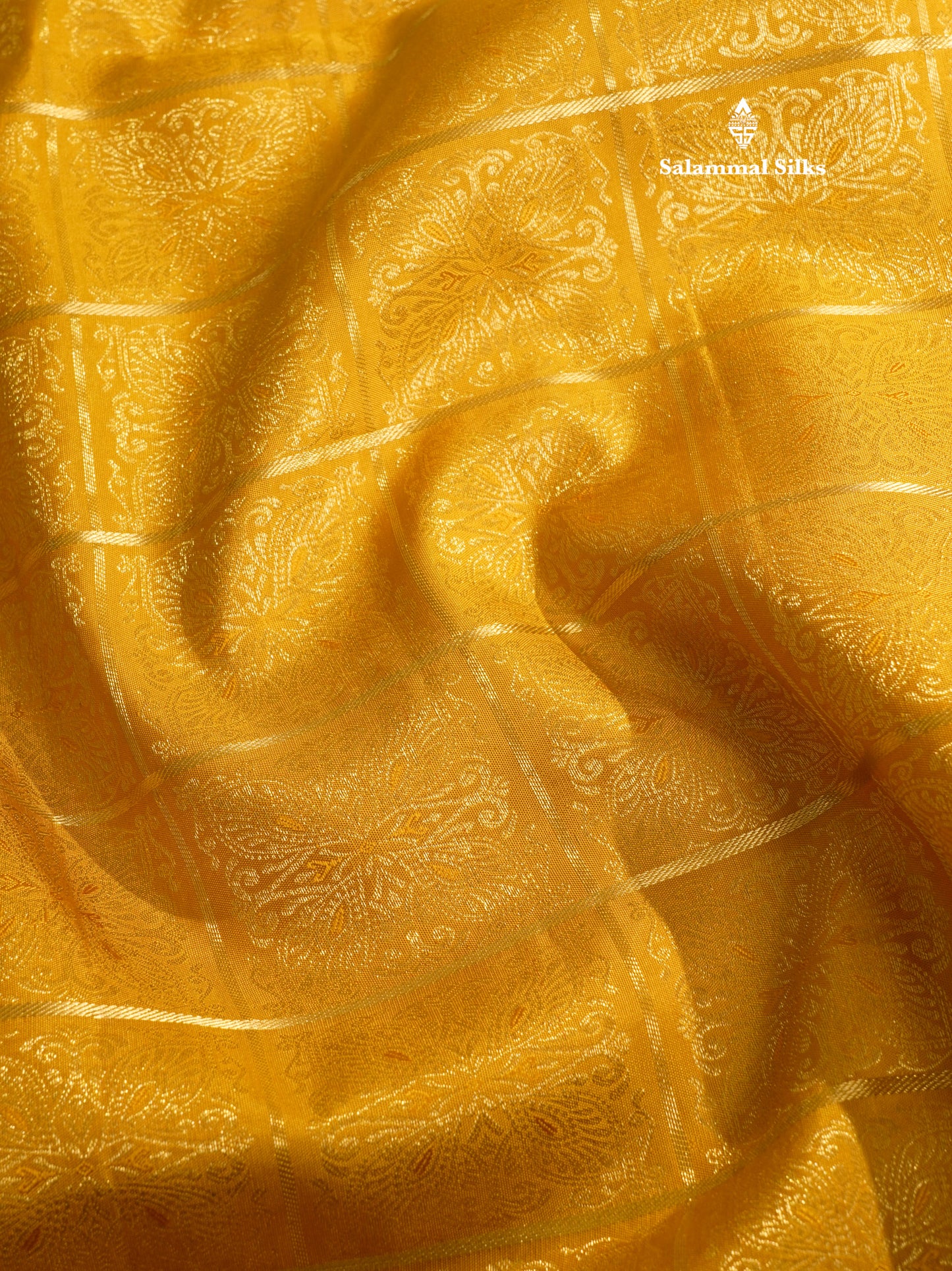 Mustard Yellow Checks Bridal Pure Kanjivaram Silk Saree With Contrast Pinkish Red Traditional Border