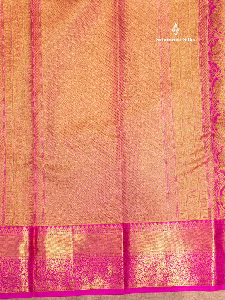 Light Green Colour Pure Kanjivaram Tissue Silk Saree with Pink Border