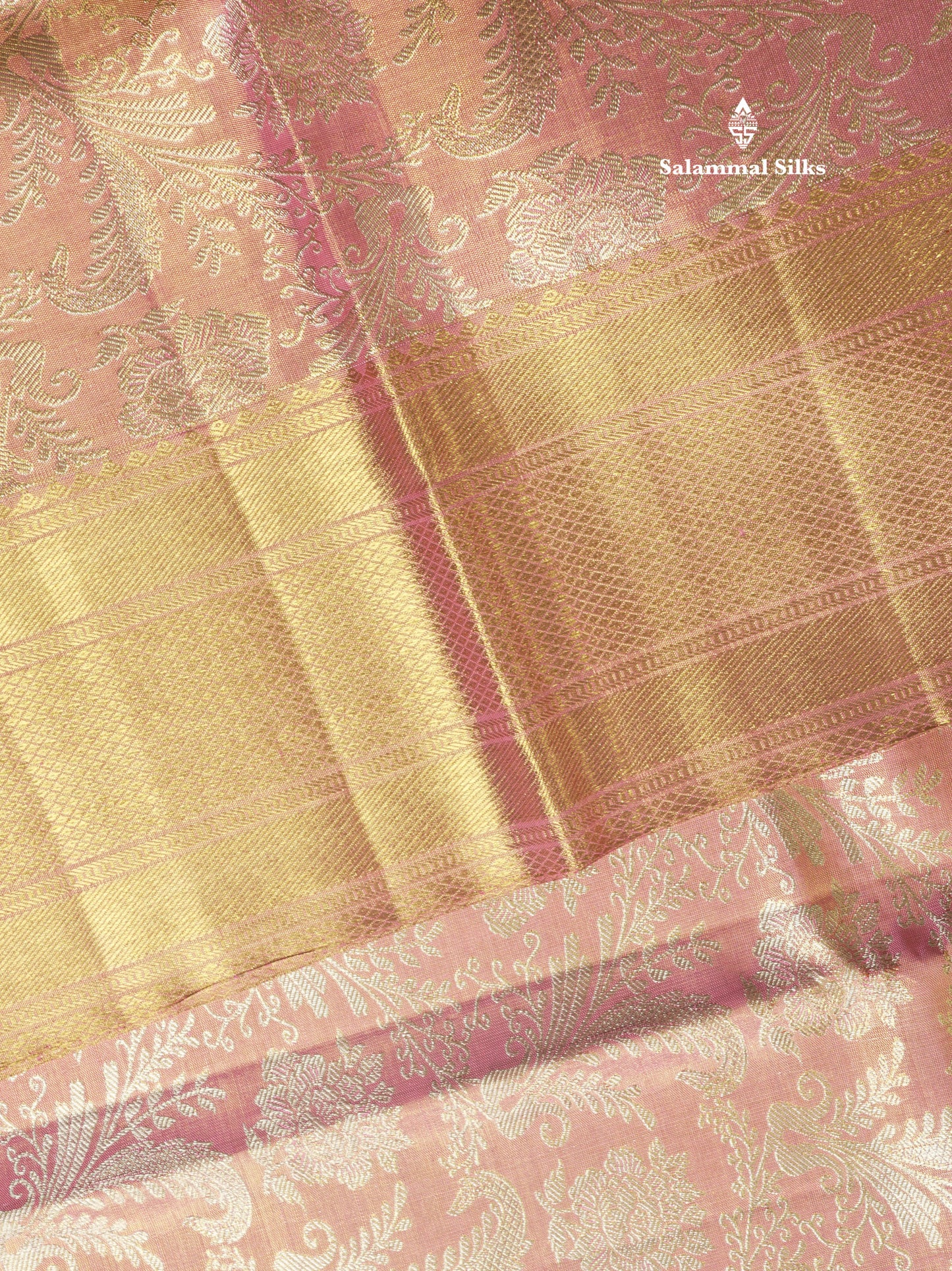 Beautiful Pink Tissue Pure Kanjivaram Silk Saree (2G) Zari With Self Border