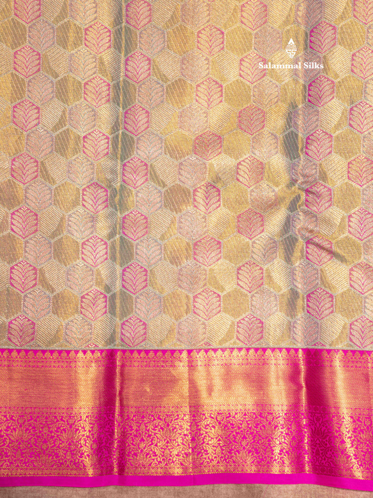 Light Green Colour Pure Kanjivaram Tissue Silk Saree with Pink Border