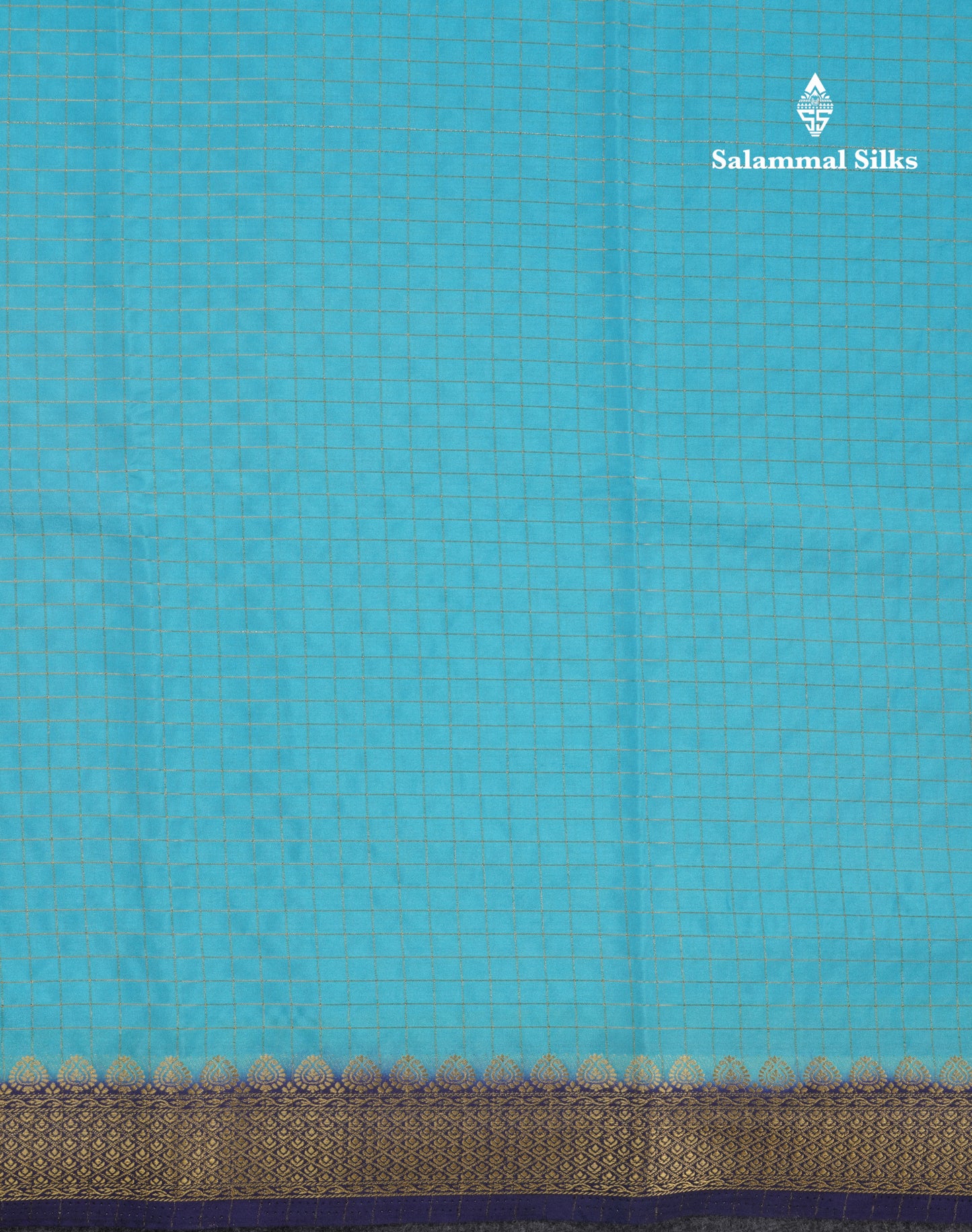 Sky Blue Small Checks Semi Mysore Crepe Saree With Contrast Navy Blue Small Border