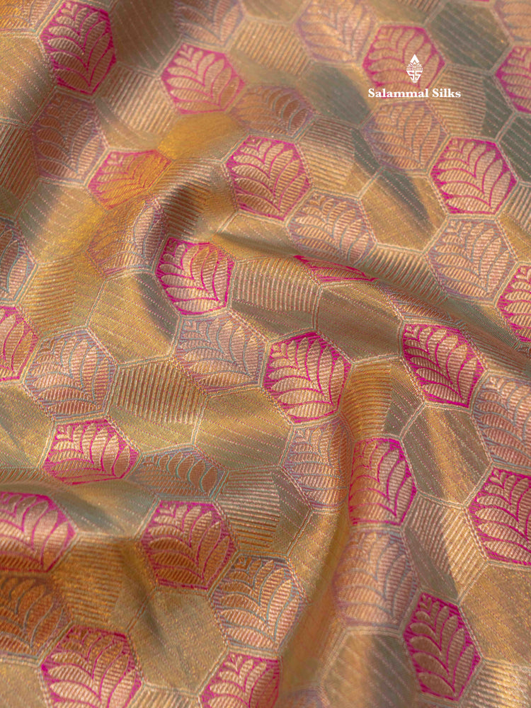 Light Green Colour Pure Kanjivaram Tissue Silk Saree with Pink Border