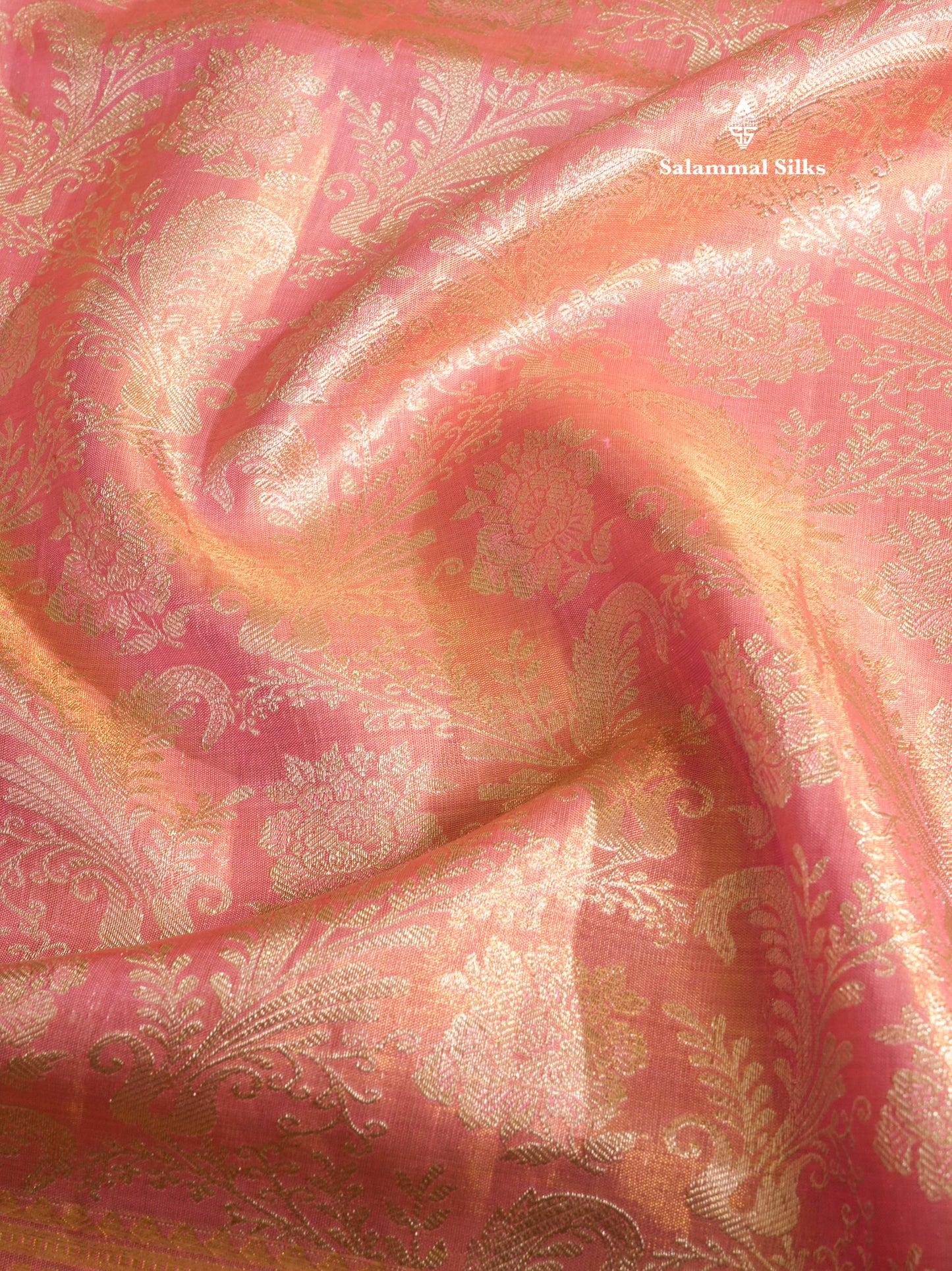 Beautiful Pink Tissue Pure Kanjivaram Silk Saree (2G) Zari With Self Border