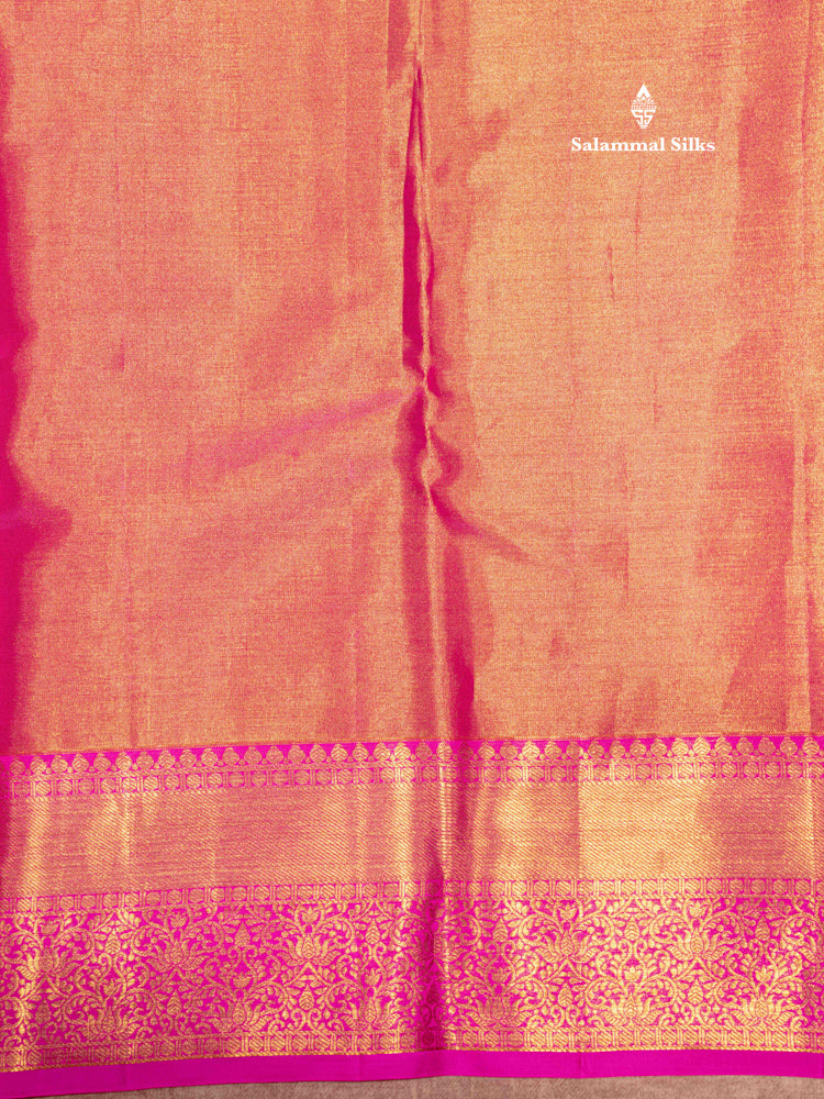 Light Green Colour Pure Kanjivaram Tissue Silk Saree with Pink Border