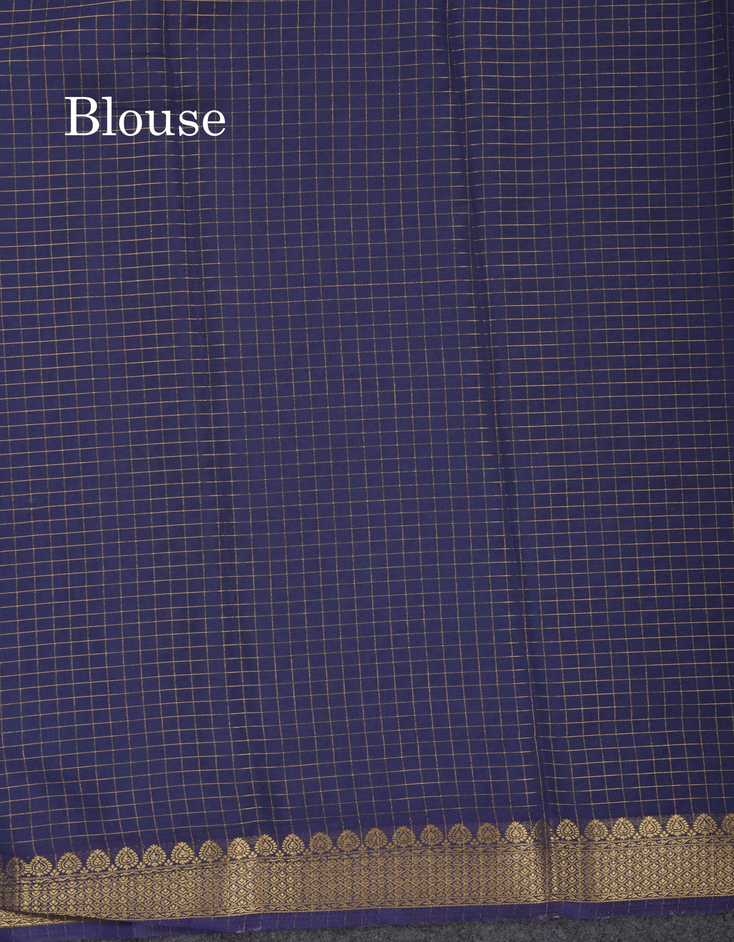 Sky Blue Small Checks Semi Mysore Crepe Saree With Contrast Navy Blue Small Border