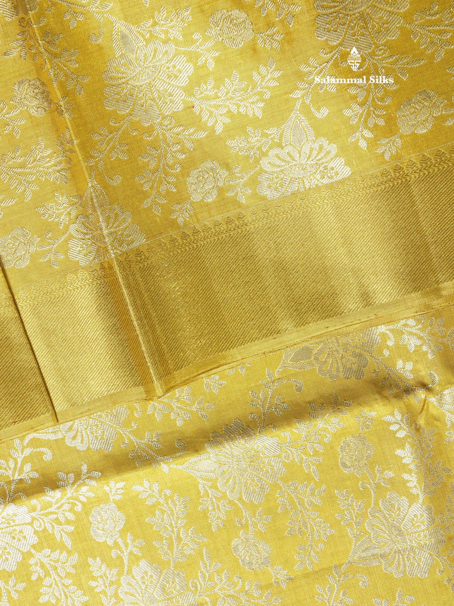 Beautiful Yellow Tissue Pure Kanjivaram Silk Saree (2G) Zari With Self Border